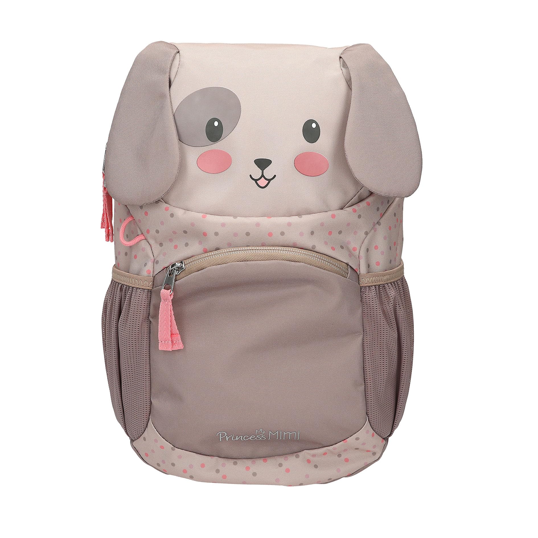 Depesche 13993 Princess Mimi - Ergonomischer Rucksack in Braun und Beige, mit Hunde-Gesicht, applizierten Schlappohren und Pünktchen-Muster, Tasche mit verstellbaren Trägern