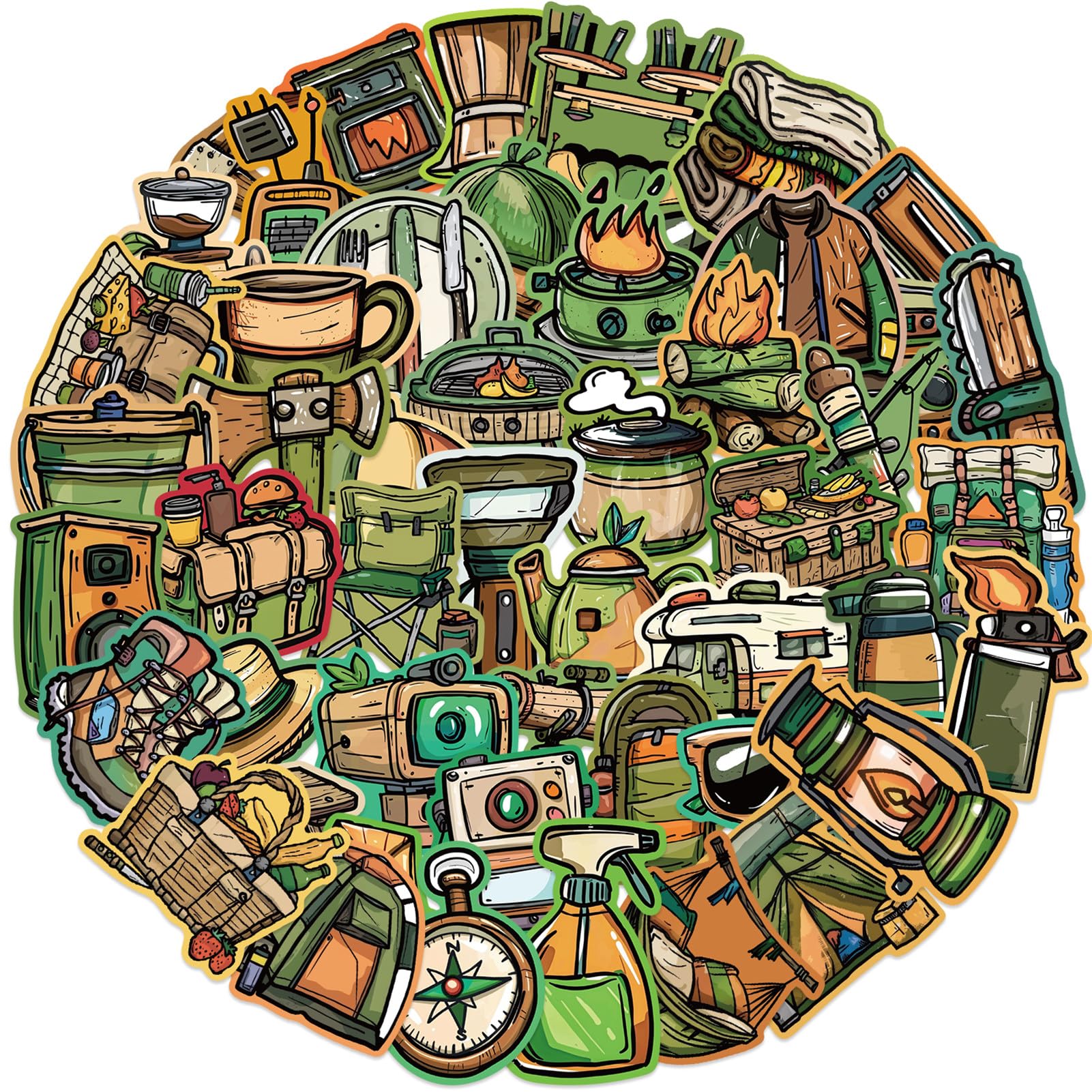 50 Pcs Outdoor Camping Stickers Pack for Kids Teens Adults, Camping Equipment Waterproof Vinyl Stickers and Decals for Water Bottle Laptop Luggage