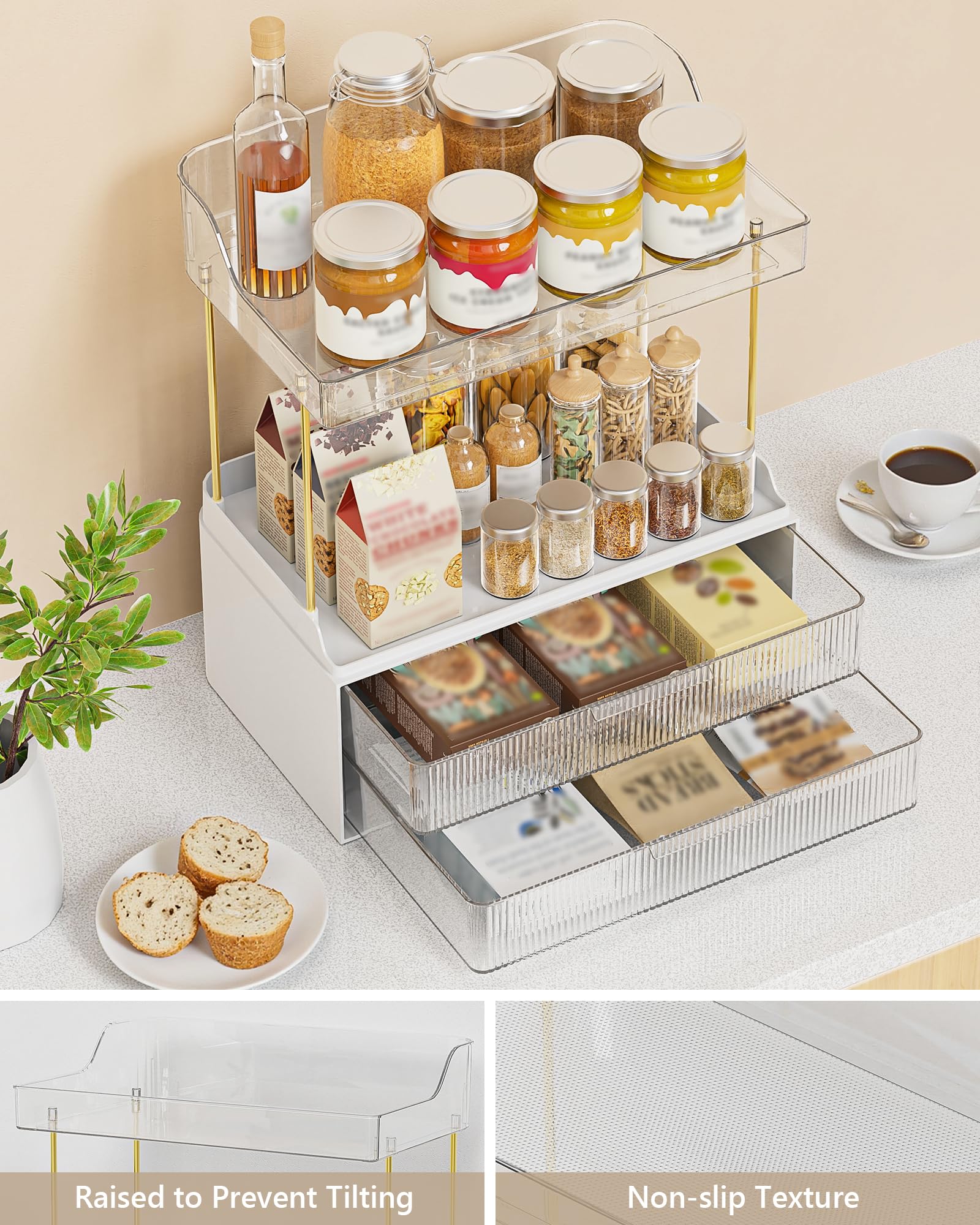 Anylady Bathroom Organizers and Storage, Makeup Organizer (Sturdy Durable Attractive), Ideal for Vanity, Countertop, Counter, Perfume, Skincare, Cabinet, Cosmetic, Dresser Organizer (Gold)