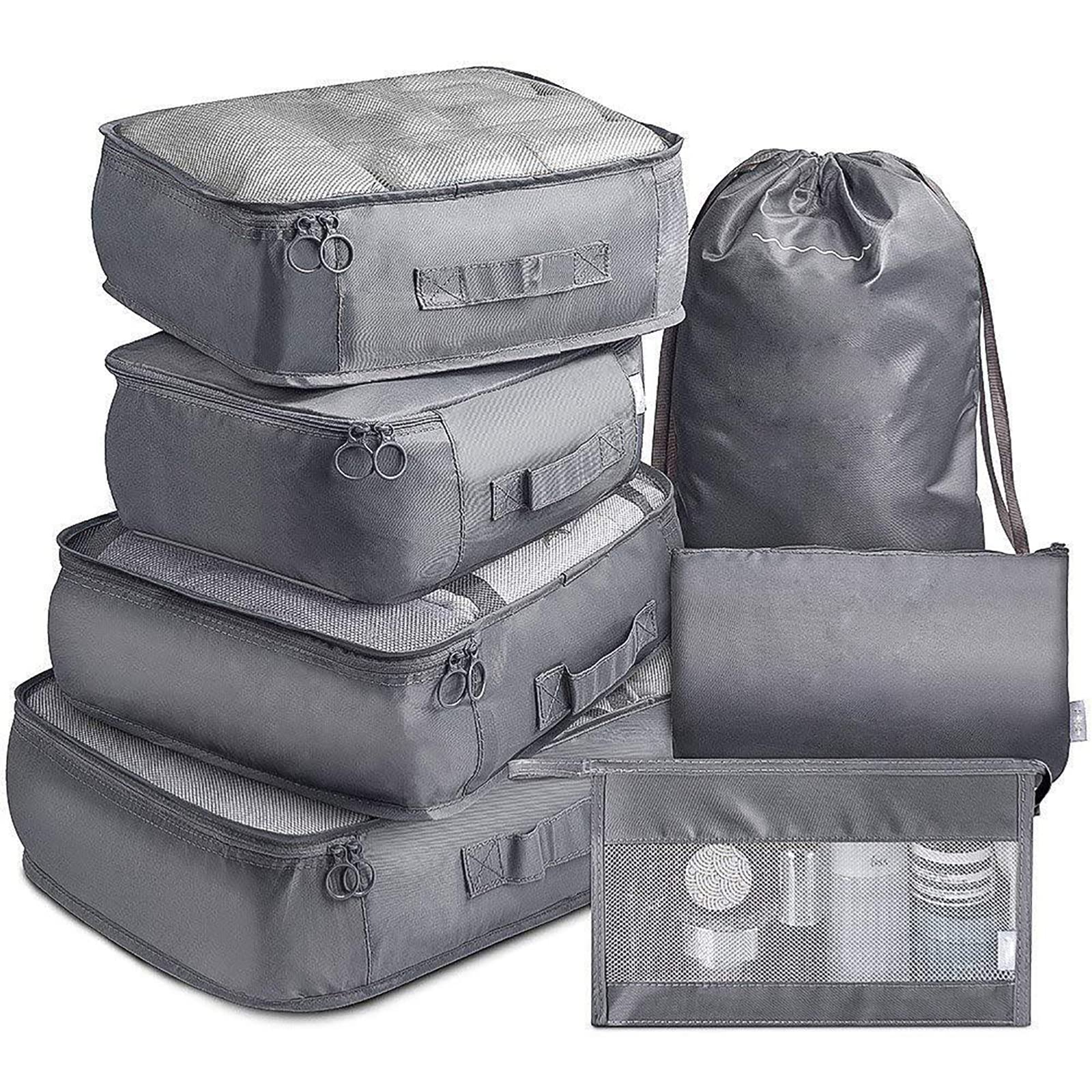 Packwürfel, 7 Stück, Dicke Reise-Organizer, Packtaschen, Reisegepäck-Pack-Organizer mit Schuhbeutel, grau