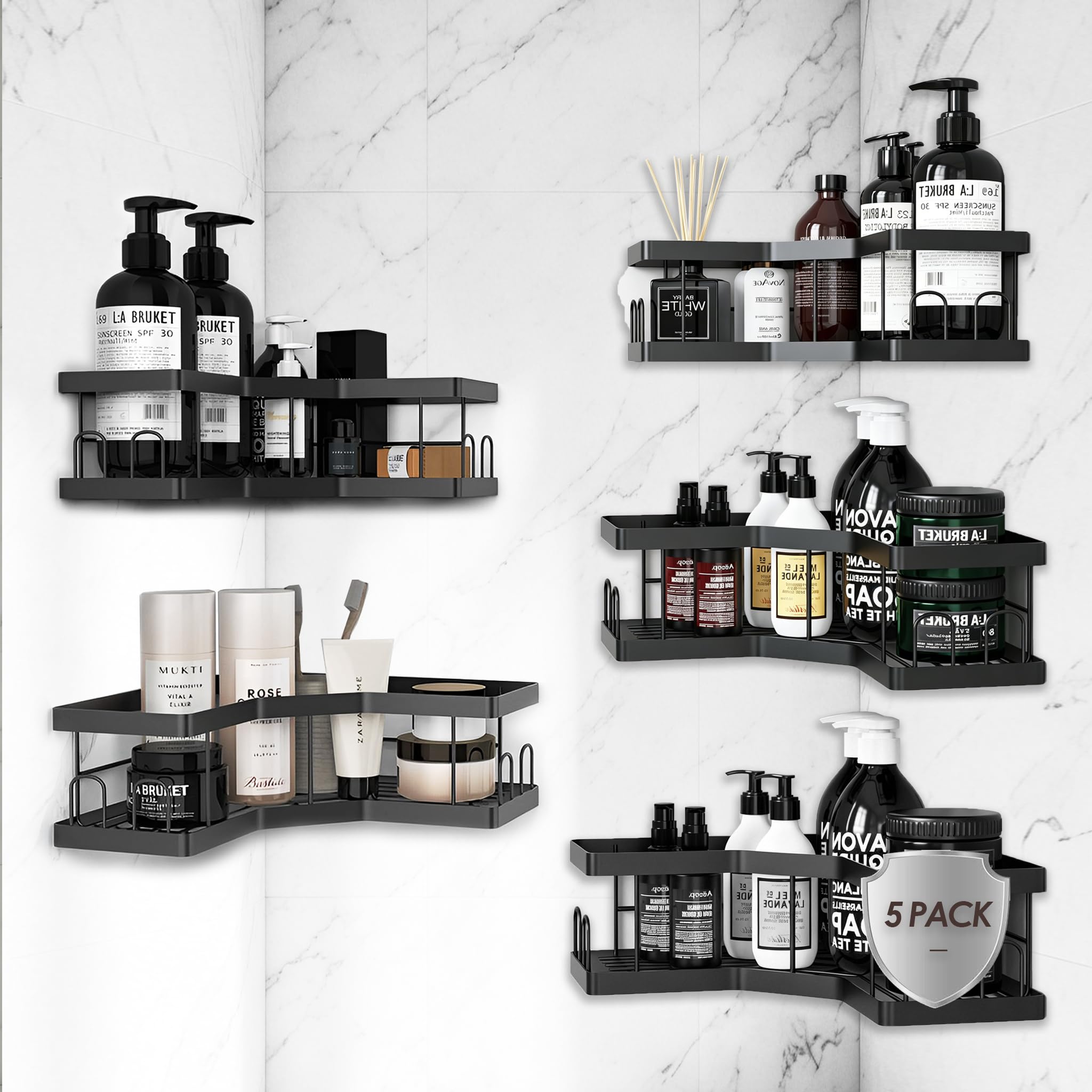 Rangement salle de bain noir AceMining lot de 2 et 3 pieces