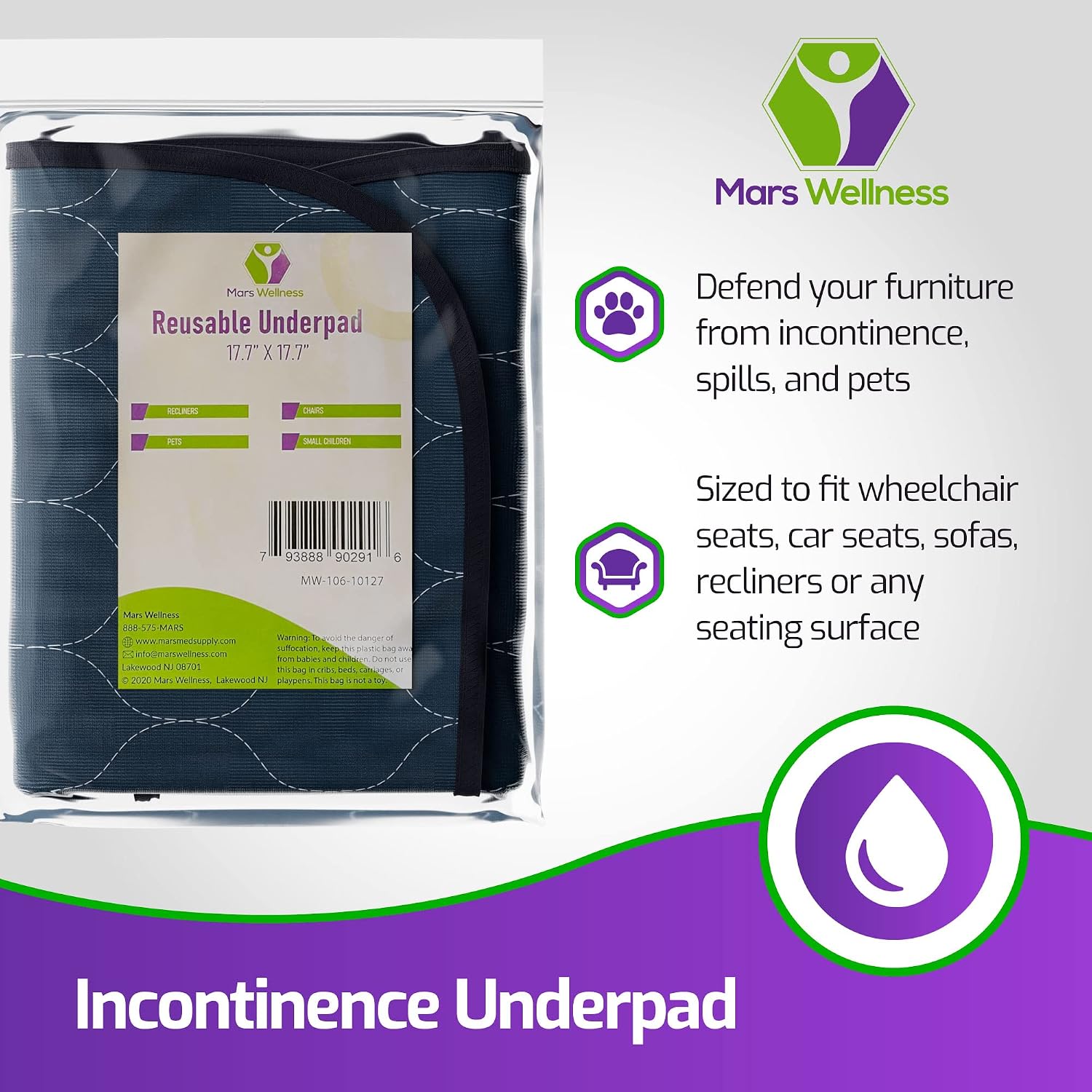 Waterproof Seat Protector (17.7 x 17.7)” - Blue Absorbent Seat Covers - Waterproof Chair Pad for Incontinence Washable - Chair Protectors - Incontinence Pads for Kids, Pets, Adults, & Seniors