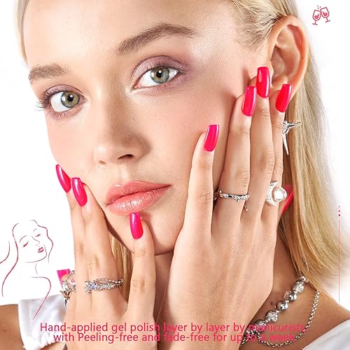 Miniatura 7 de GLAMERMAID - Set de uñas postizas acrílicas cuadradas medianas cortas reutilizables pmujer, diseño exclusivo 2022 roja rosacolor liso, uñas de gel