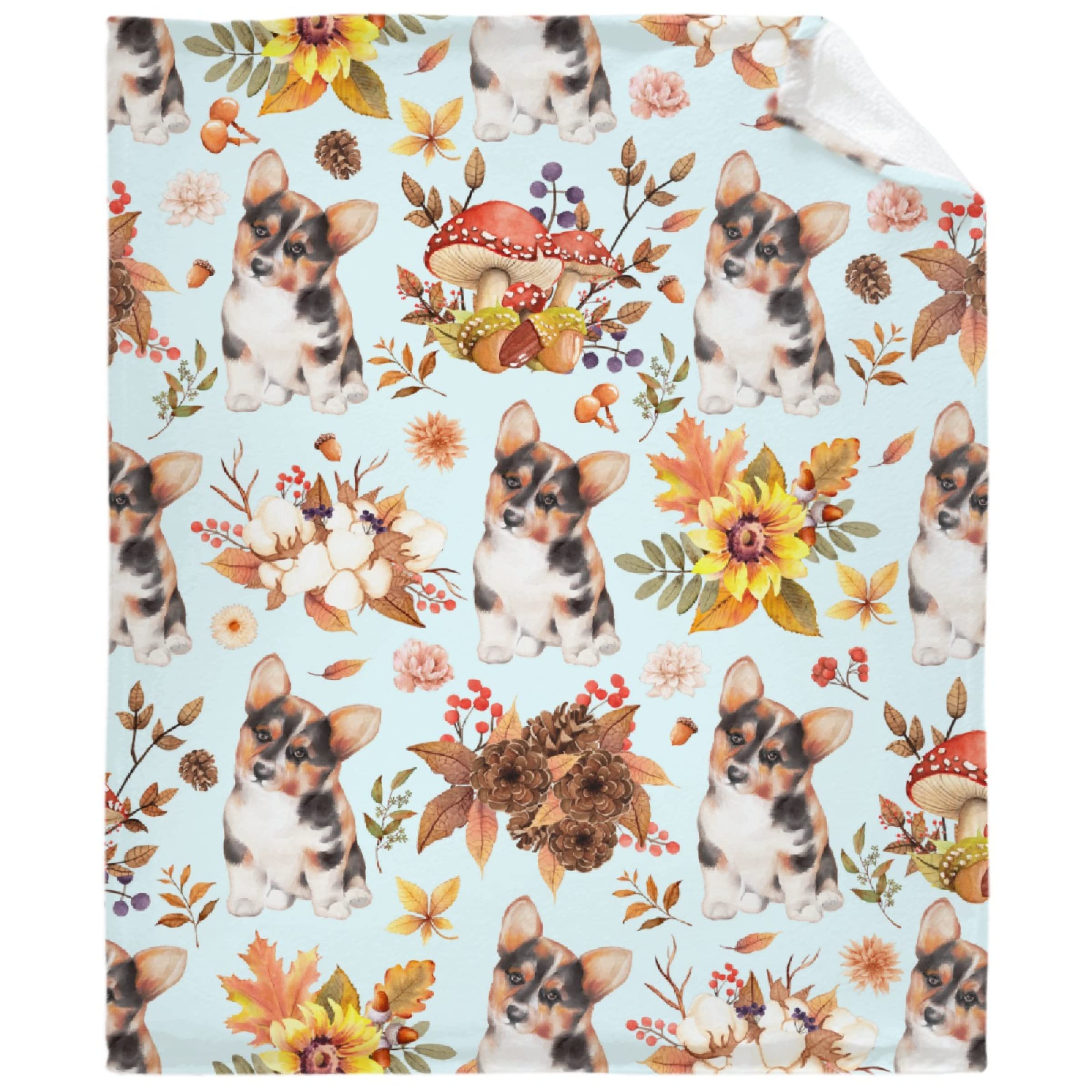 Fall Dog Flannel Blanket Super Soft Lightweight Blankets Throw, Decorative Gift for Kids, Adult, Suitable for Couch, Sofa, Bed, Camping, Travel All Seasons 90