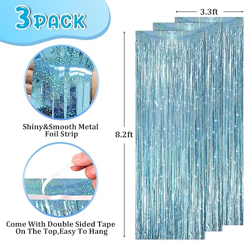 Miniatura 59 de Cortinas de fondo de flecos de papel de aluminio para fiestas, 3 piezas, 39.6 x 98.4 pulgadas, azul retro 48 Retro Azul,03 Rosa,04 Rosa
