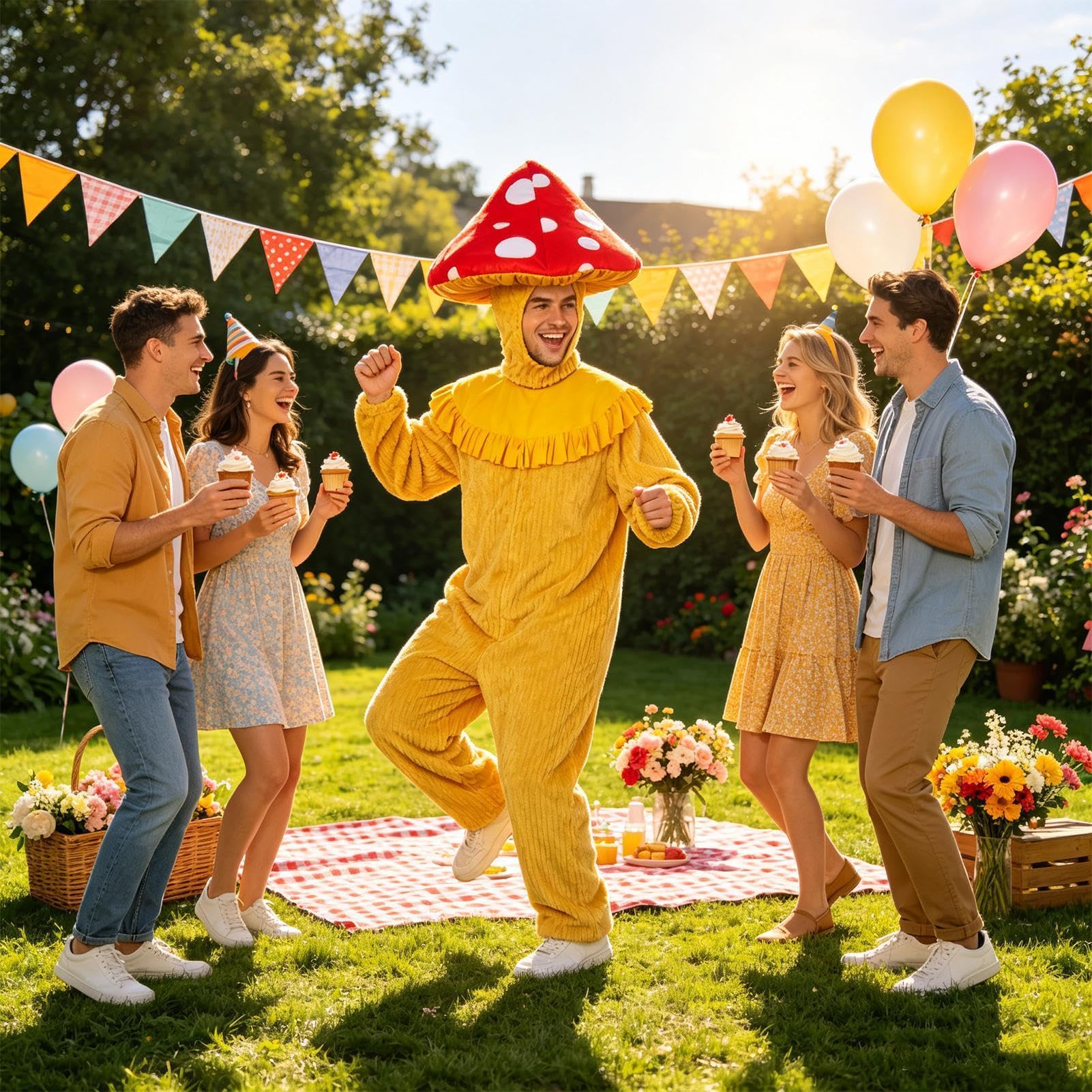 Kostium Grzyba Dorosły Zabawny i Uroczy Strój Uniseks Ze Sztruksu Z | Strój Grzyba Onesie Na Występy Sceniczne, Sesje Zdjęciowe, Maskarady, Karnawał oraz Imprezy Cosplay