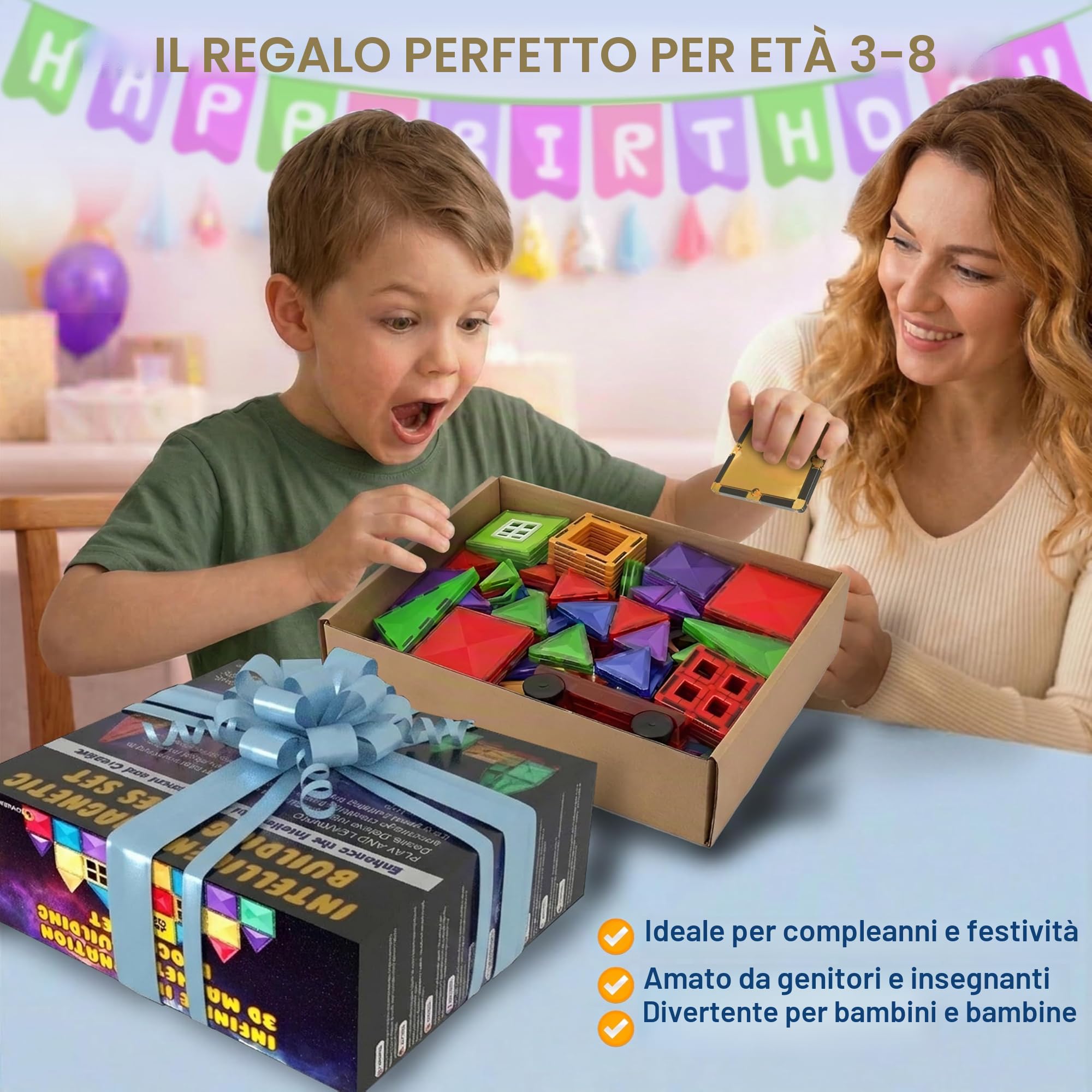 Gioco di Blocchi di Costruzione Magnetici – Blocchi Magnetici Educativi STEM per Bambini, Apprendimento Prescolare Sensoriale Montessori Giocattoli Magnetici per Bambini e Bambine 3+ Anni – 57 Pezzi