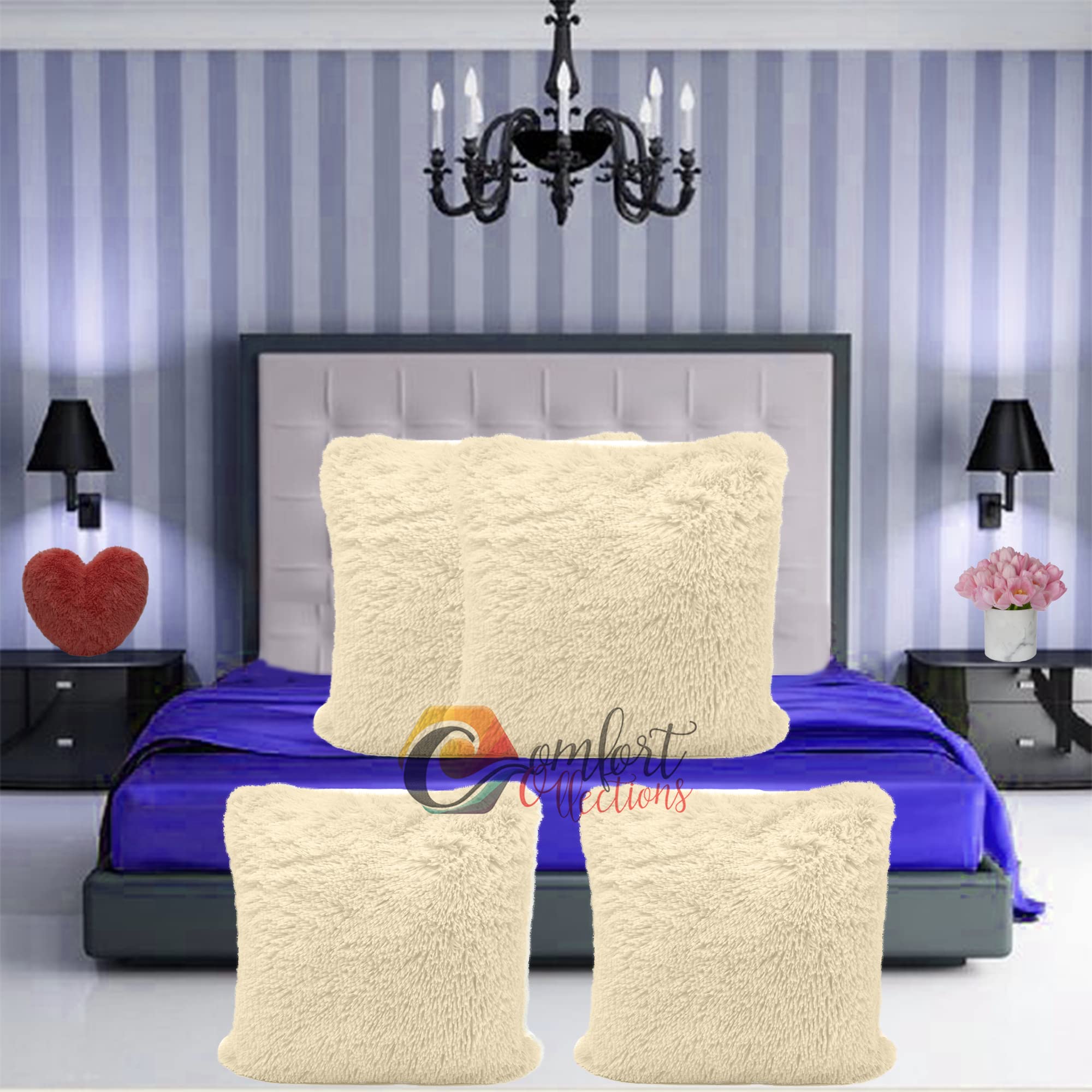 Teddy Cushion Cover Soft Hug & Snug Soft Cosy Warm Fluffy Fur Cushion Covers Pack Of 4 CREAM