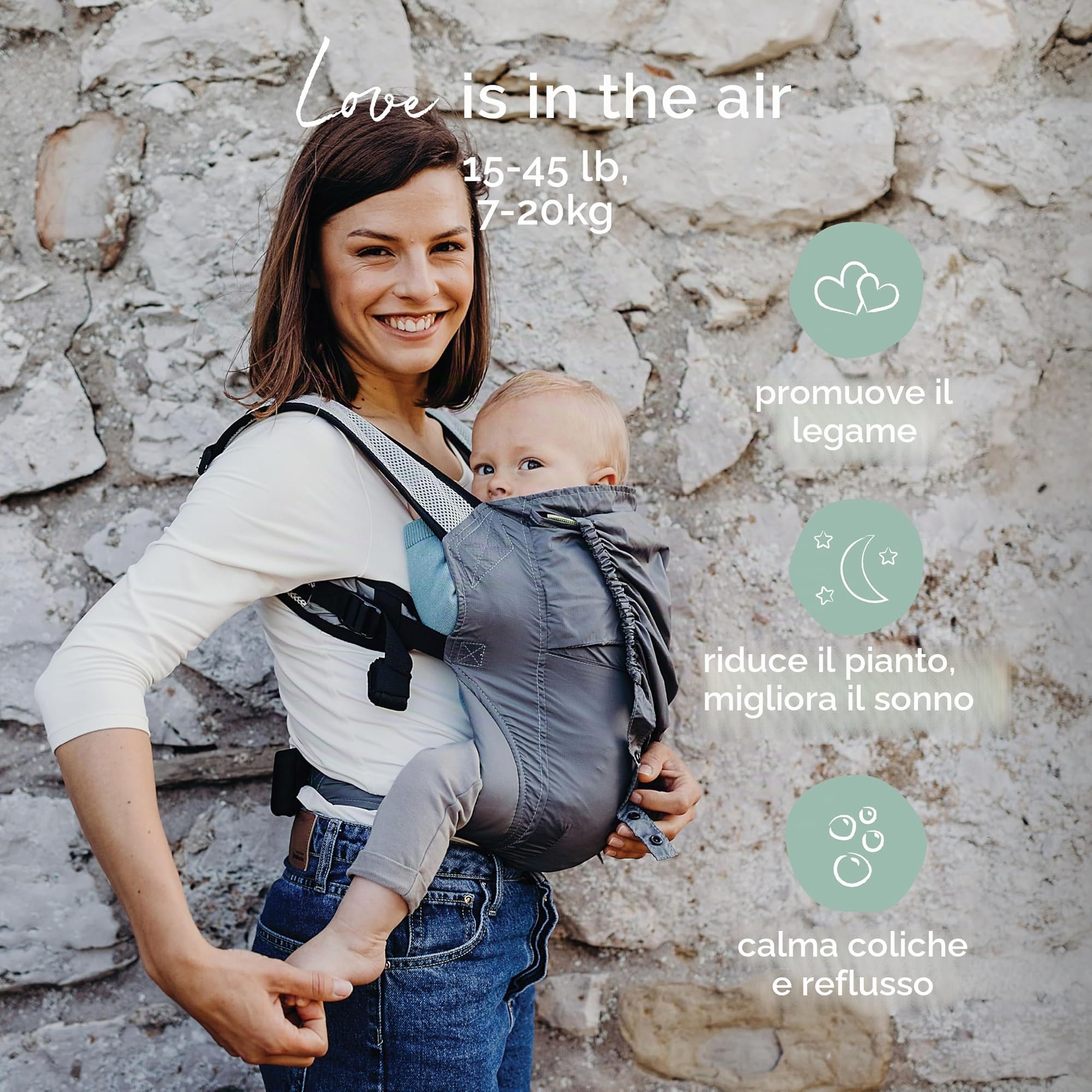 Boba Air Grey - Marsupio Porta Bebe Ergonomico Neonato da Viaggio Ultra Leggero