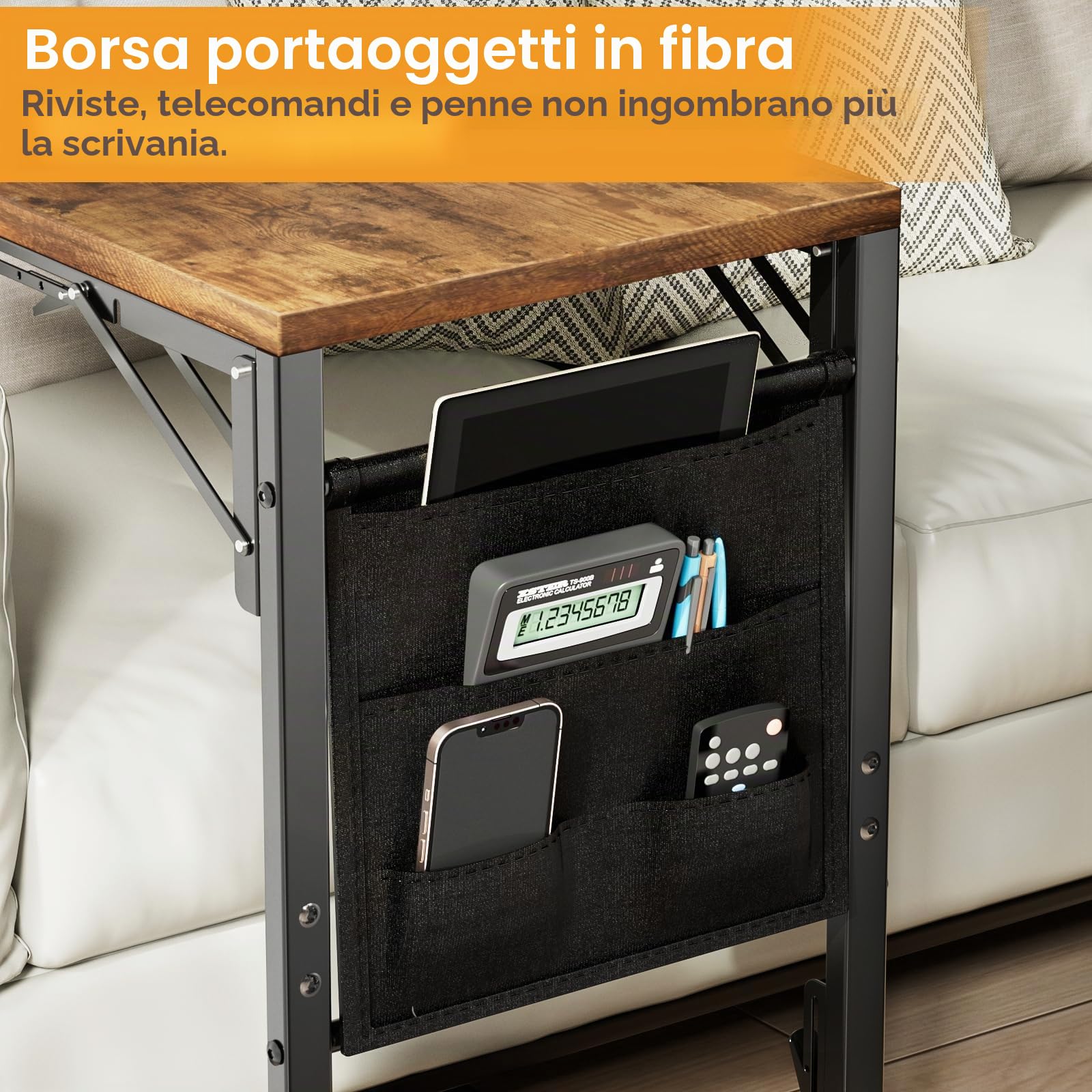 Bomclap C-Form - Tavolino pieghevole da divano, comodino con custodia, tavolino con struttura in metallo per soggiorno, camera da letto, ufficio, 30 x 40 x 64,5 cm