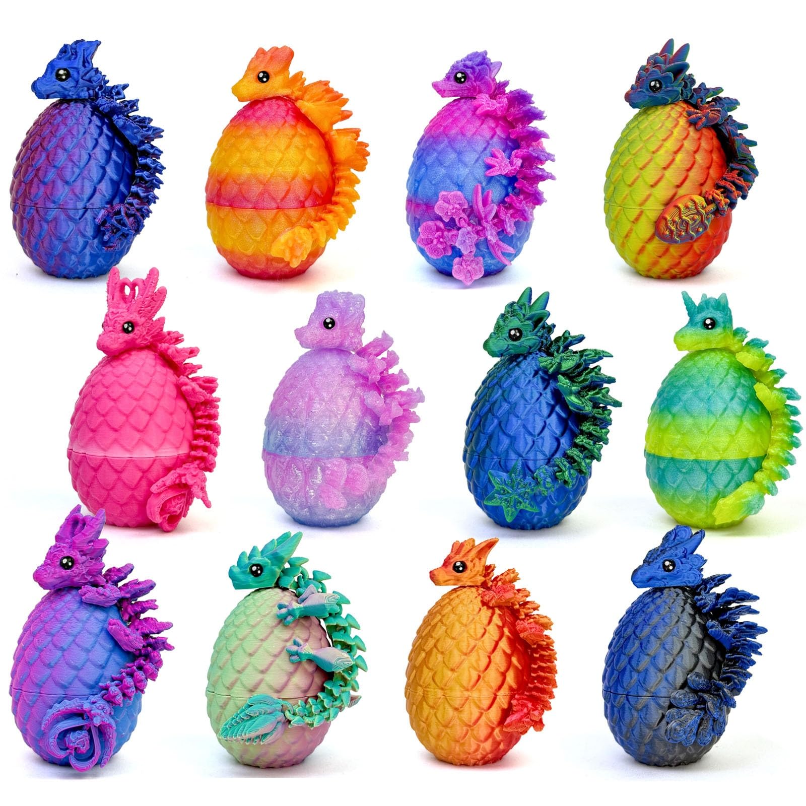 12PCS 3D Printed Dragon Eggs, Prefilled Easter Dragon Egg with Articulated Dragon Toy,for Desktop Decoration & Collectible Easter Party