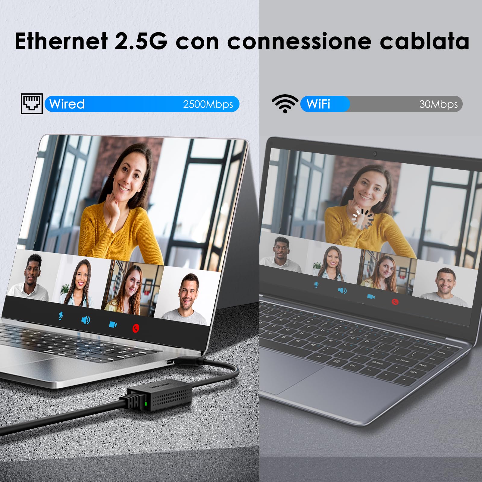 WAVLINK Adattatore USB C a Ethernet, 2.5G USB LAN, compatibile con laptop, PC con Windows 7/8/10, XP, Vista, Mac OS 10.6 o superiore