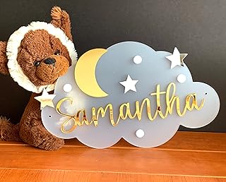Personalized Baby Name Sign, Custom Name Plaque, Nursery Decor, Cloud Moon & Stars, 3D Acrylic Sign, Name Sign, New Born Baby Gift, Baby Shower Decor, Photo Prop, Nursery Art Decor, Laser Cut Signs