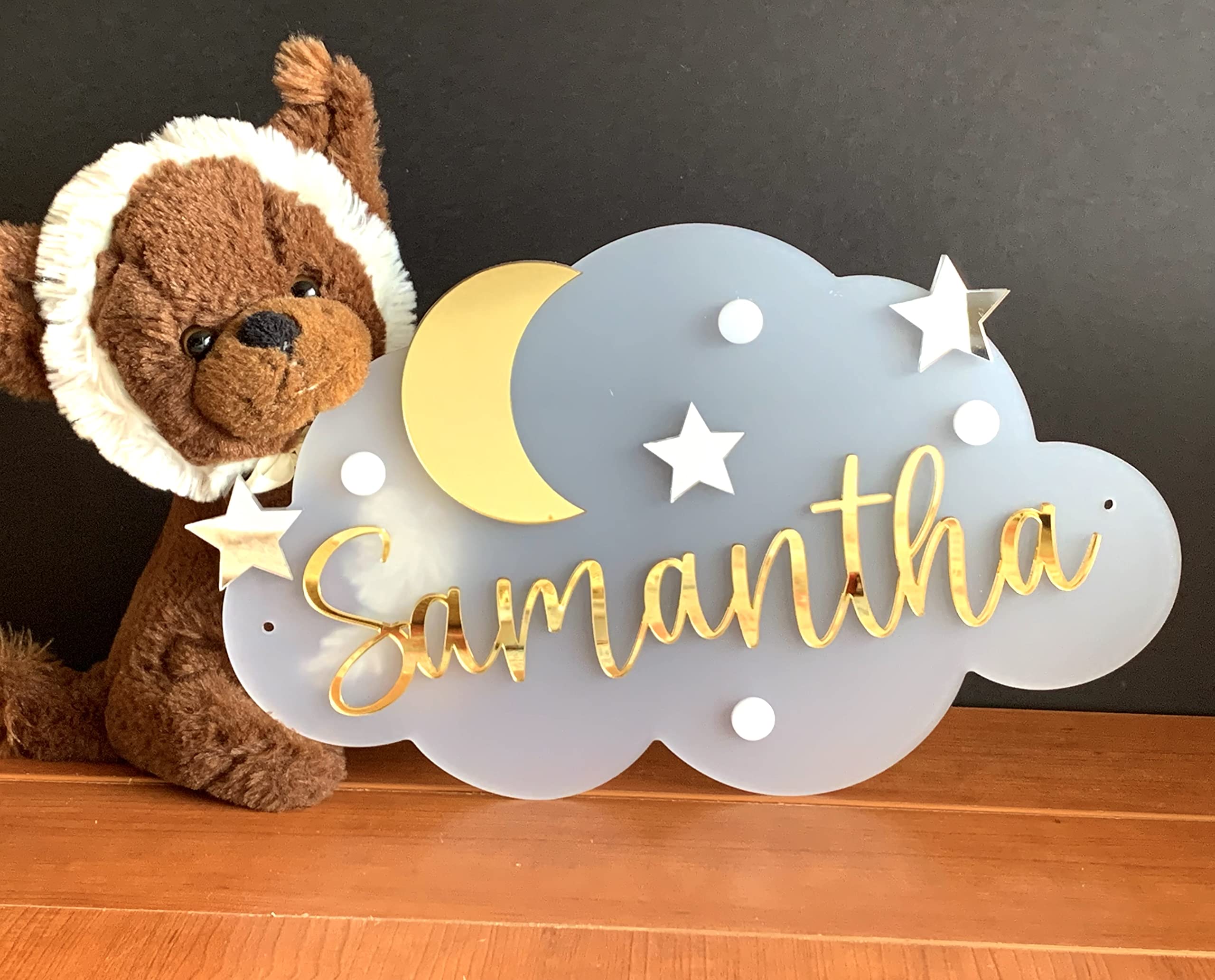 Personalized Baby Signs, Custom Name Plaque, Nursery Crib Ideas, Cloud Moon & Stars, 3D Acrylic Sign, New Born Gift, Baby Shower Decor, Photo Props, Nursery Art Decor, Laser Cut Signs, Gift for Kids