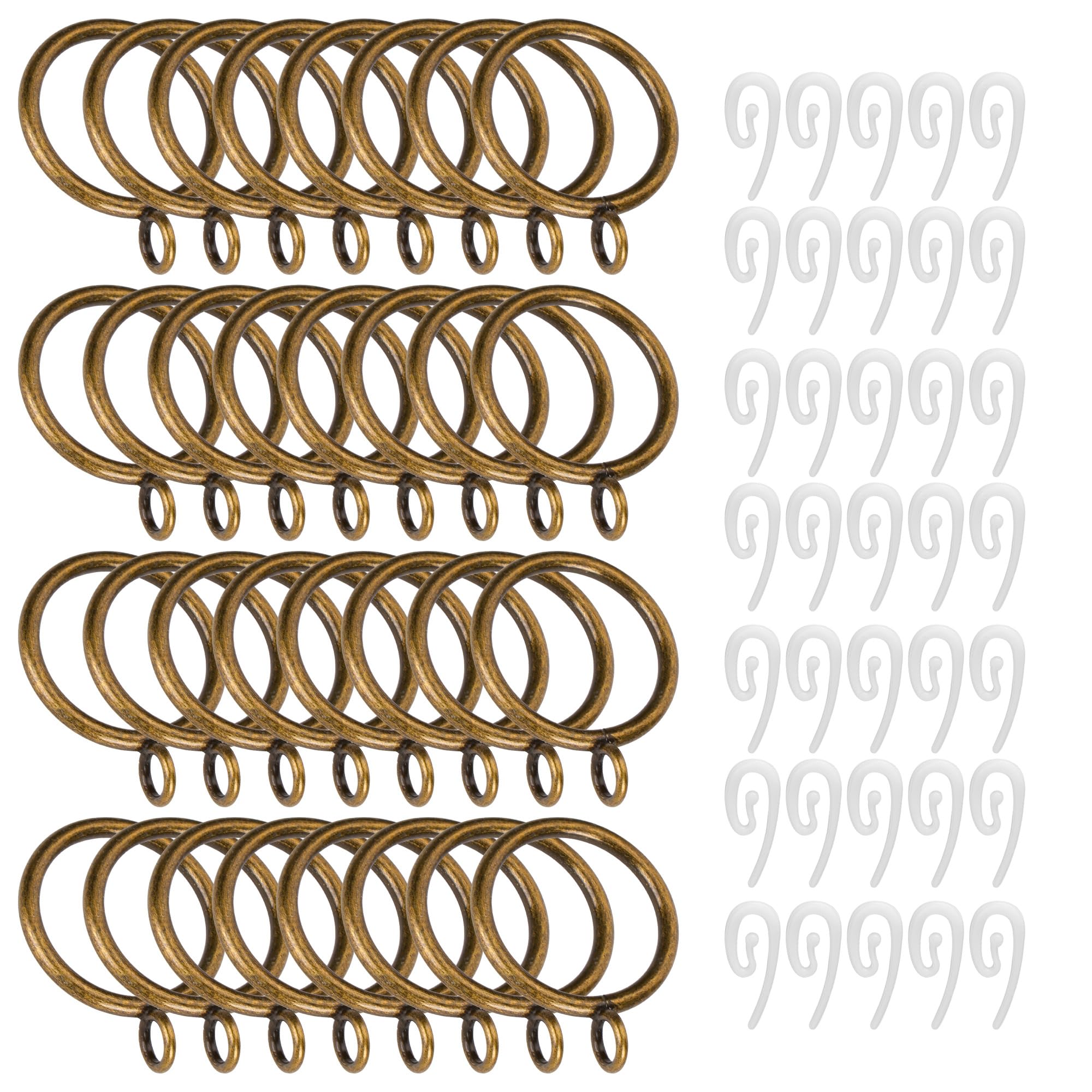 Axincardarm 80 Pcs Brass Curtain Rings with Clips 32mm Metal Curtain Ring with Hooks, Window Hanging Rings for Drapery