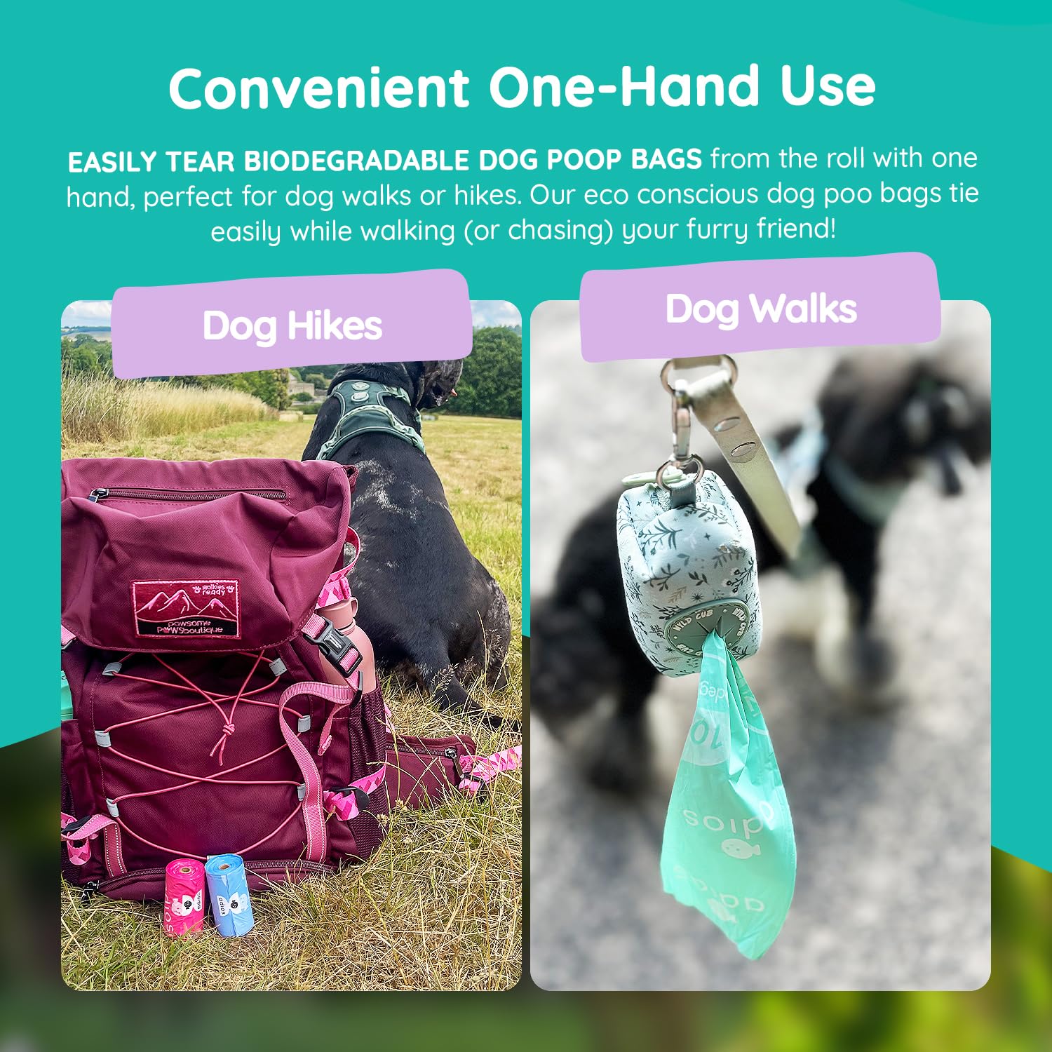 Adios - Bolsas compostables para excrementos de perro, 360 unidades (24 rollos), colores arcoíris, extra gruesas, a prueba de fugas, a prueba de olores, hechas de almidón de maíz compostable, rollos