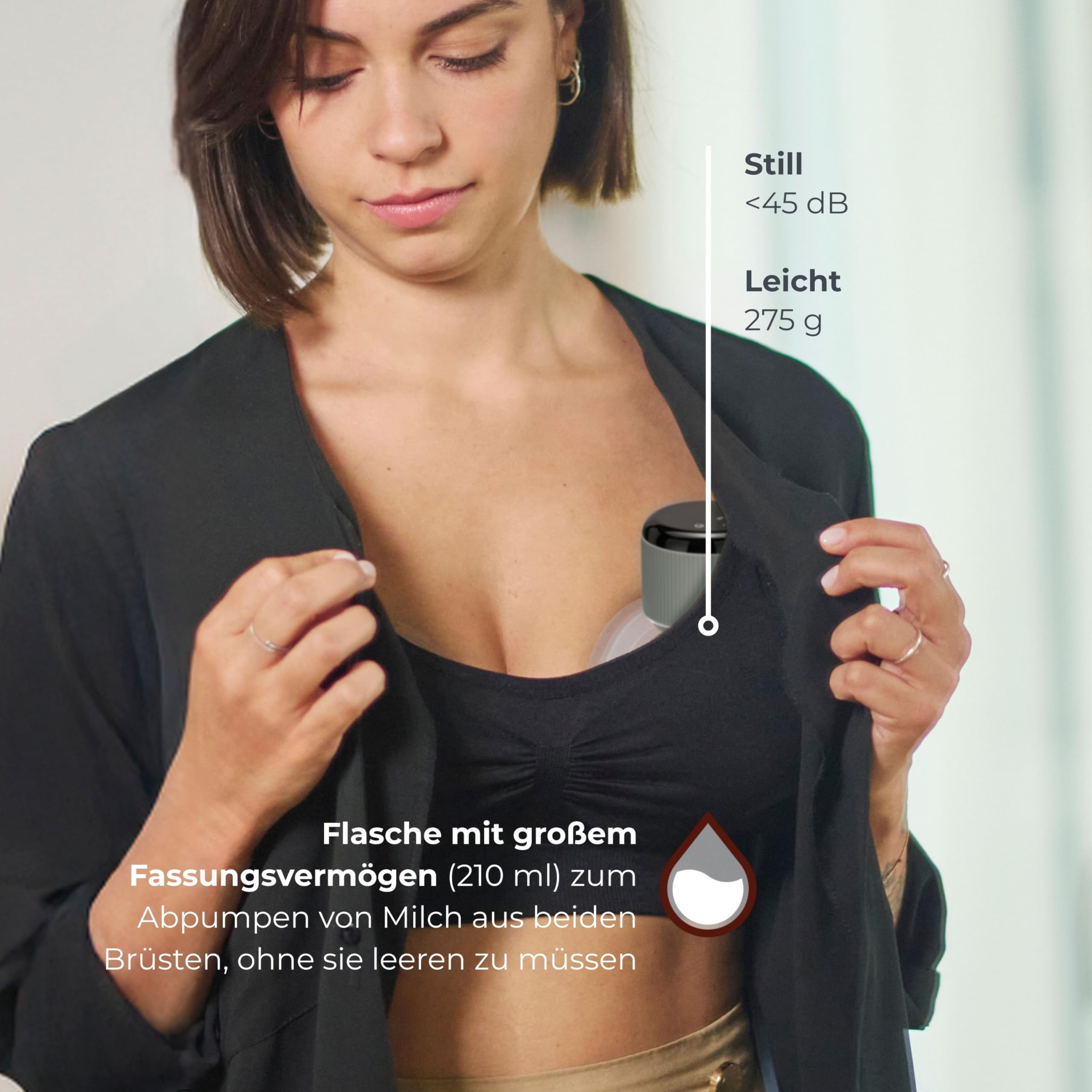 Nuvita 1260W Tragbare elektrische Milchpumpe, 3 Stufen – tragbar mit wiederaufladbarem USB-C-Akku, Anti-Stasis-Funktion, ideal für flache/eingezogene Brustwarzen, 24-mm-Silikon-Brustglocke