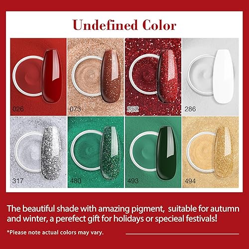 Miniatura 2 de AZUREBEAUTY Juego de 30 piezas de polvo de inmersión para uñas, 8 colores, verde, rojo, dorado, plateado y blanco, con palitos para muestras de