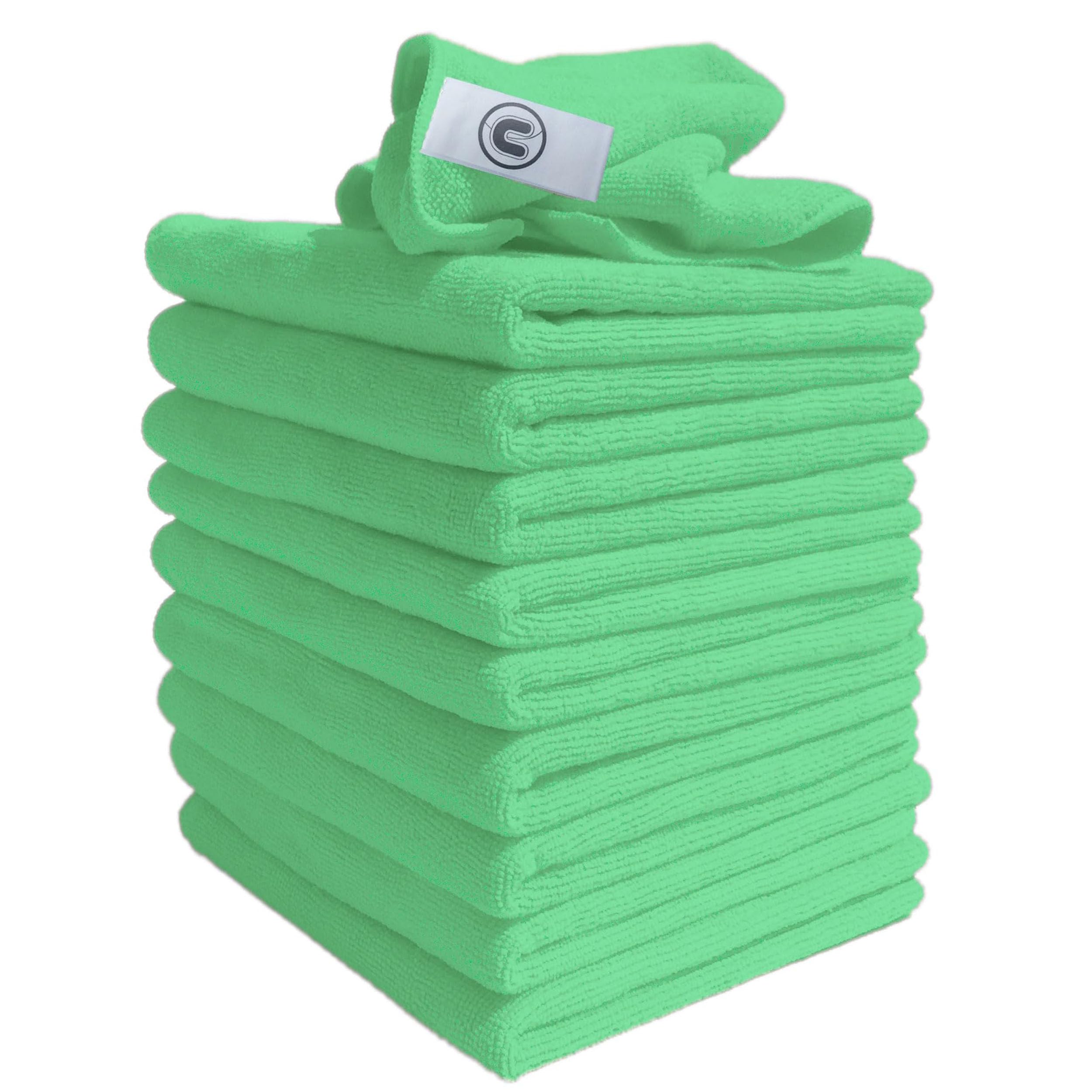 Green Microfibre Cleaning Cloth - 10 Pack - 40x40cm | Super Absorbent Microfibre Towel for Kitchen Car Drying and Dusting | Premium Multi Purpose Cleaning Cloths | Lint Free Dish Cloths Towels