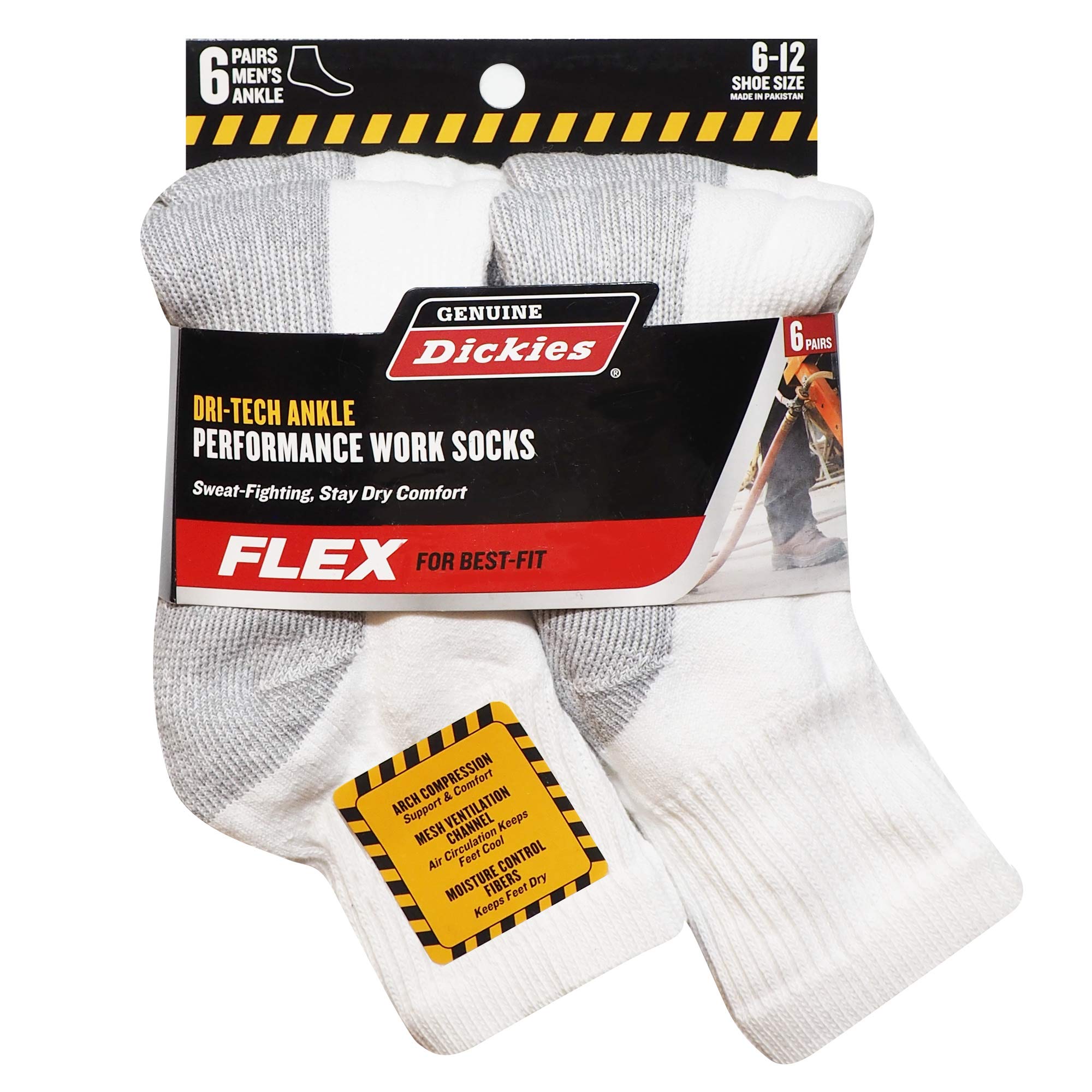 Genuine Dickies Dri-Tech Performance Work Quarter-Length - Calzini da uomo, 6 paia
