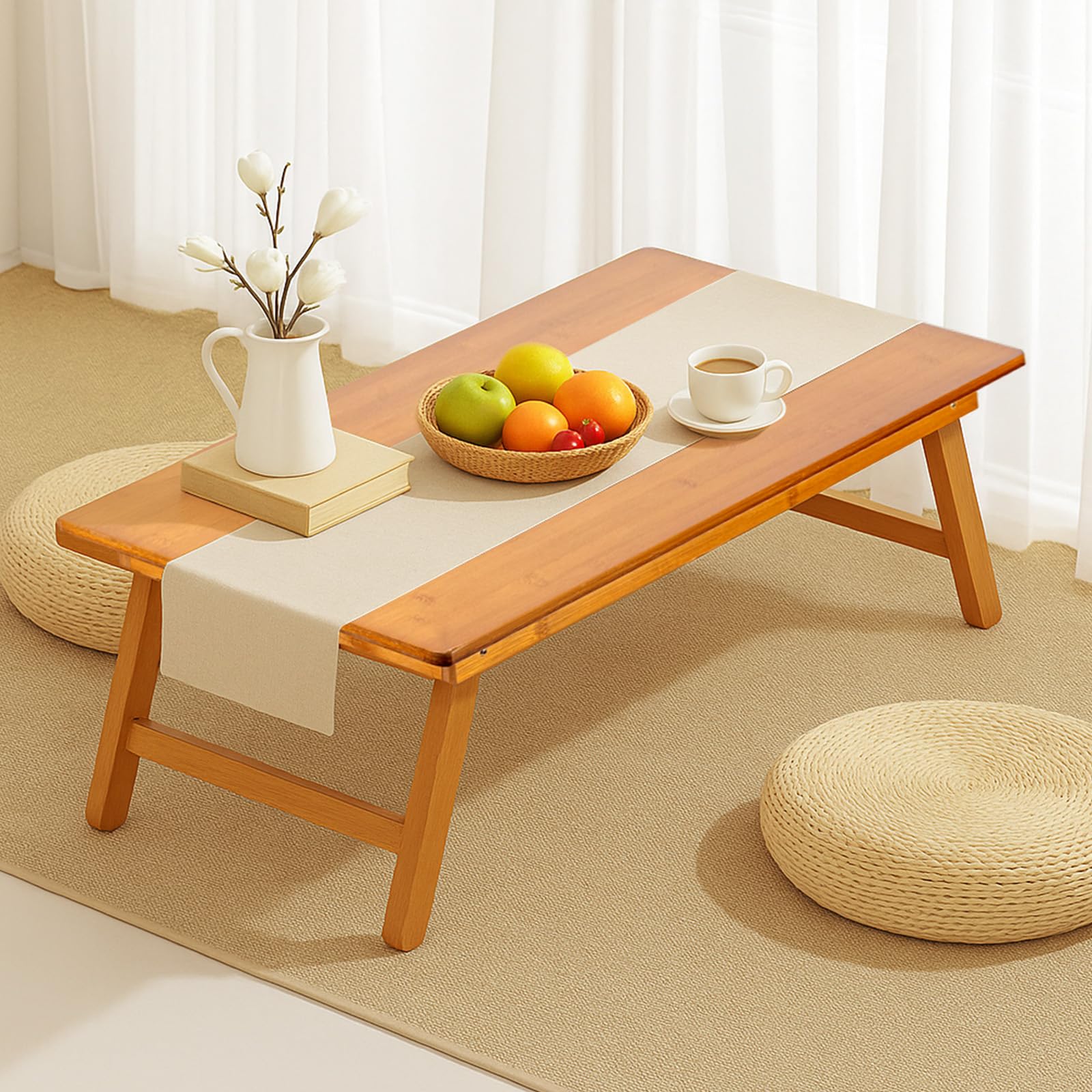 Niedriger Klapptisch aus Bambus 67x34x27 cm – Kleiner Faltbarer Beistelltisch für Balkon, Camping, Sofa, Bett oder Outdoor, robust, geruchsneutral, platzsparend