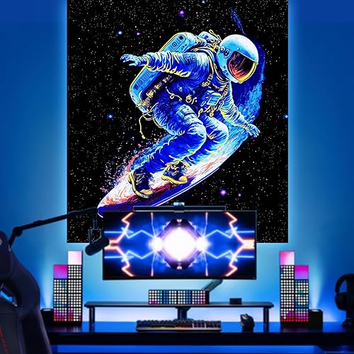Miniatura 8 de Tapiz decorativo de pared de astronauta con luz negra para dormitorio, hombres y hombres, póster fresco para el espacio exterior, para adolescentes,