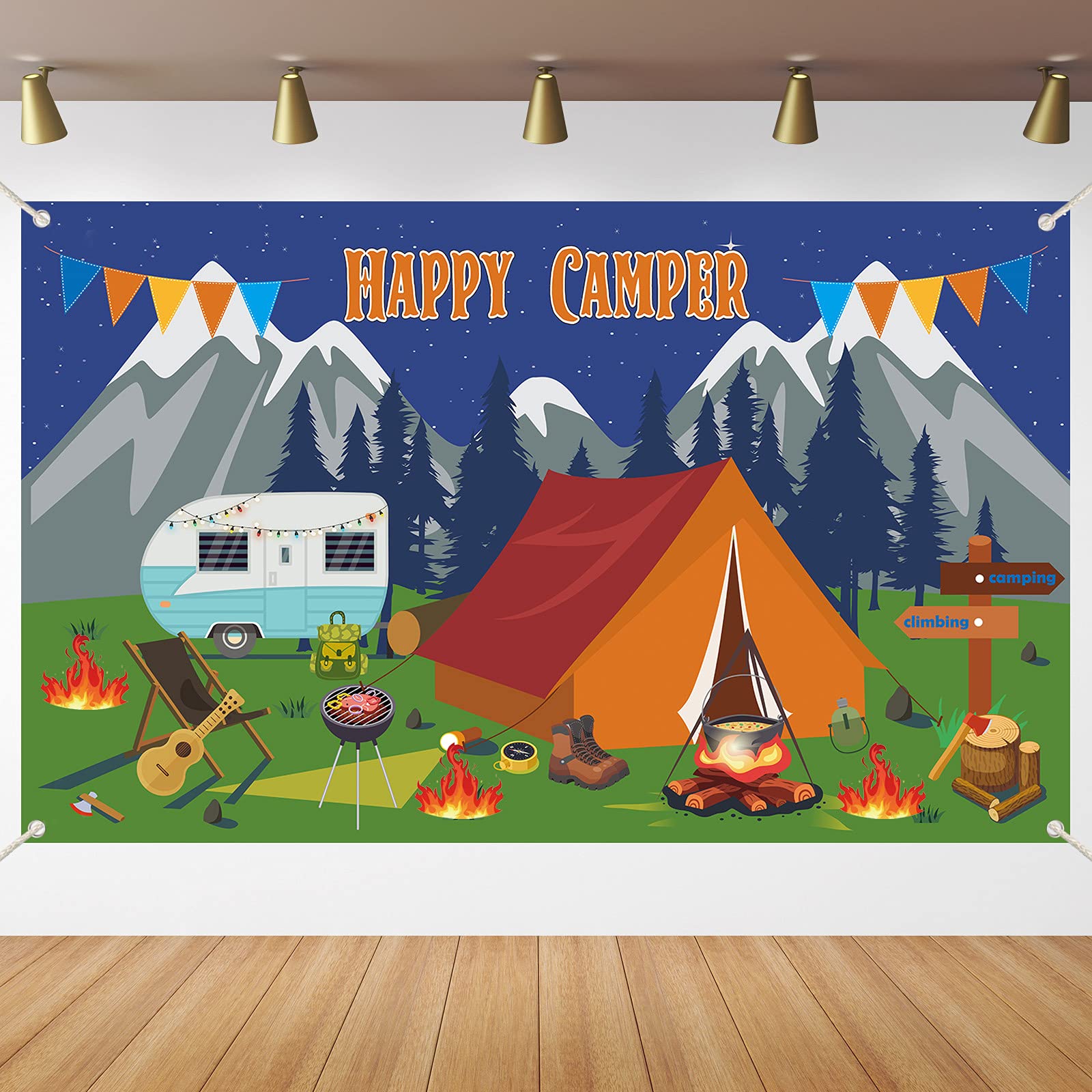 Buy Camping Backdrop Camping Themed Party Decorations Supplies Happy 