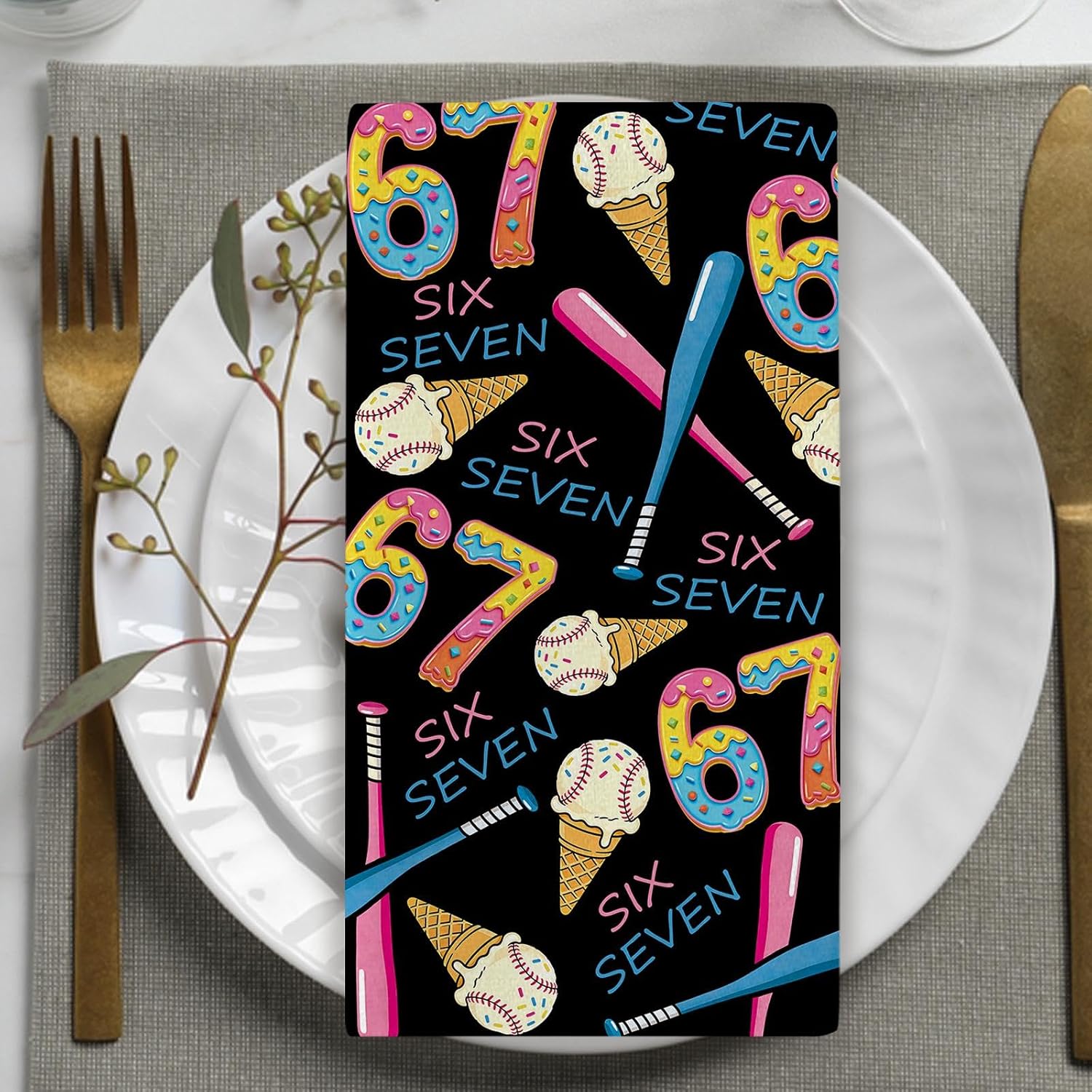 6 7 Meme Kitchen Towels Funny Six Seven Baseball Ice Cream Hand Towel image 5