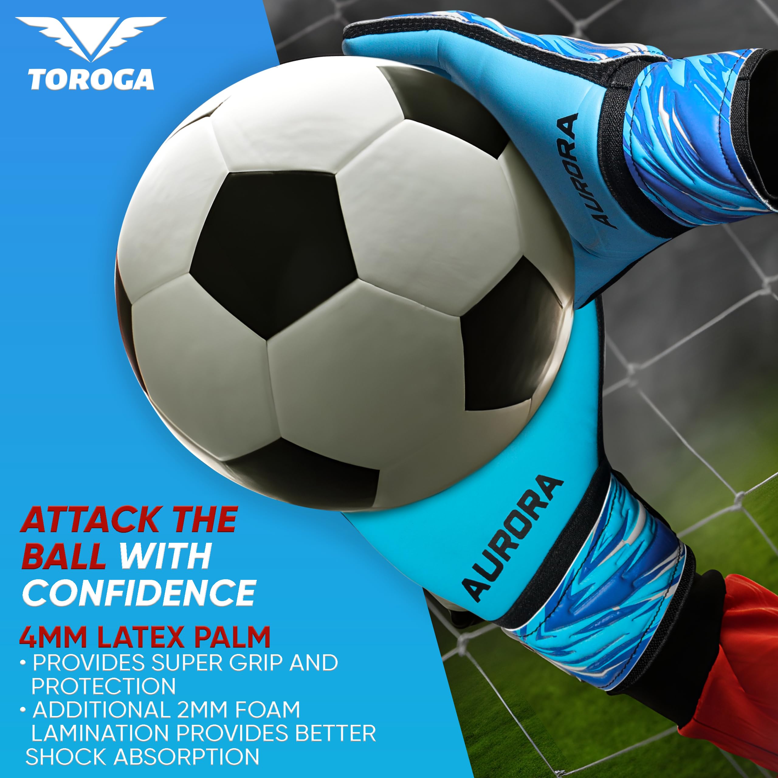 TOROGA Football Goalkeeper Gloves For Boys kids Children Youth Soccer Goalie Glove with Super Grip Palms (Sky Blue, 2) - Image 4