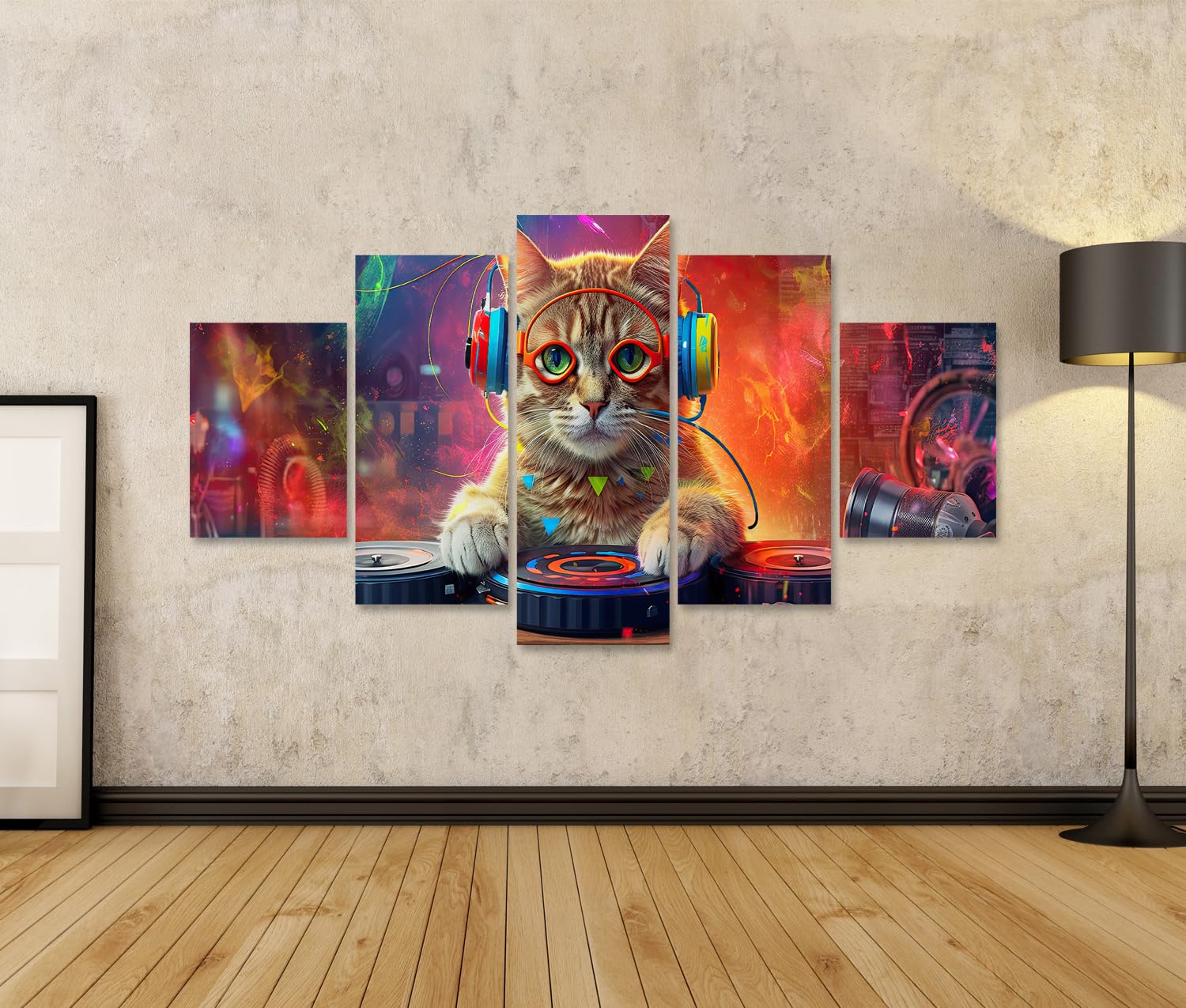 islandburner Quadro su tela per feste di gatti musica DJ cuffie elettroniche gatto colorato opere d'arte immagini murali poster