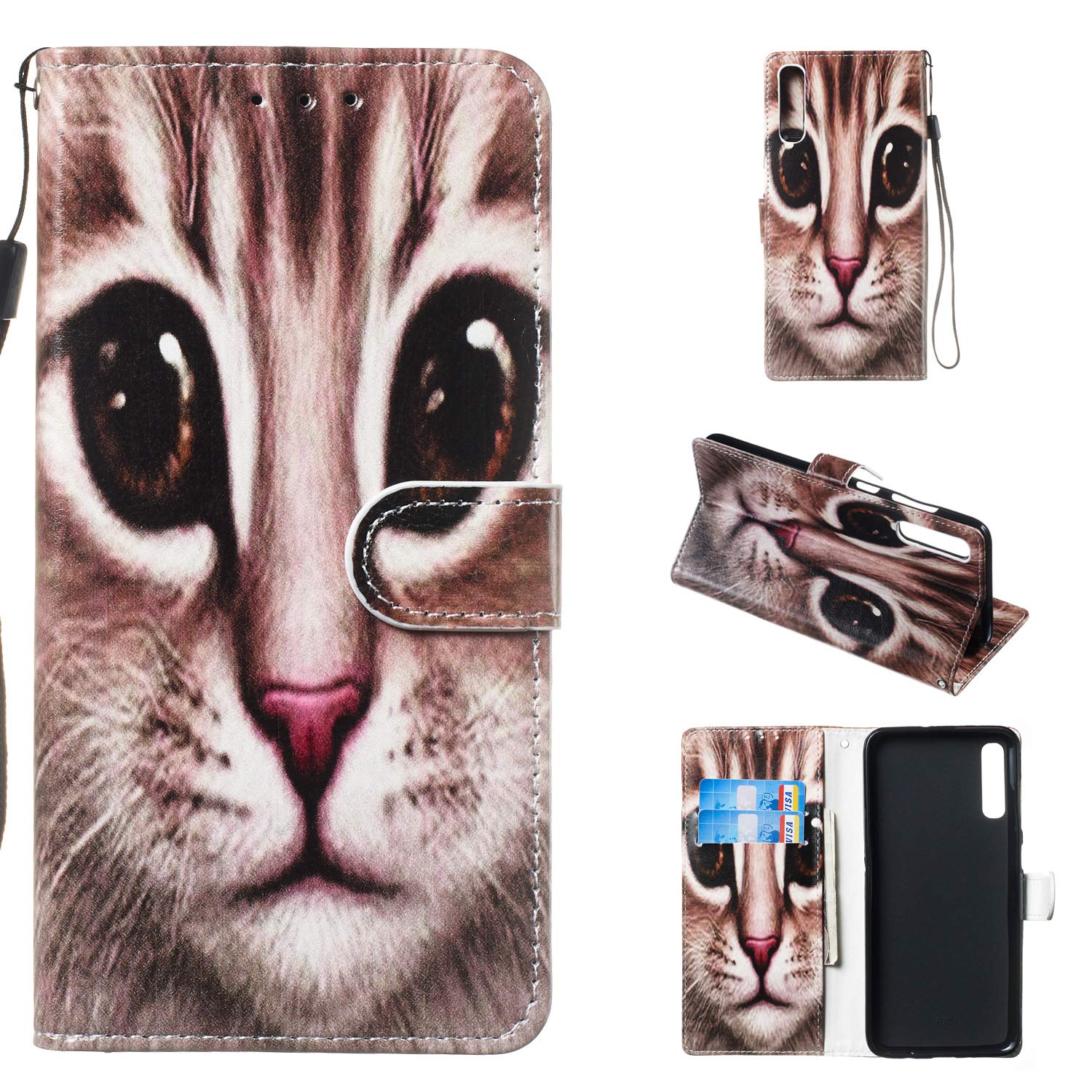 Samsung Galaxy A70 Case, with Magnetic Closure Stand Card Holder ID Slot Money Pouch Folio PU+TPU Bumper Protective Skin Phone Cover - Garfield