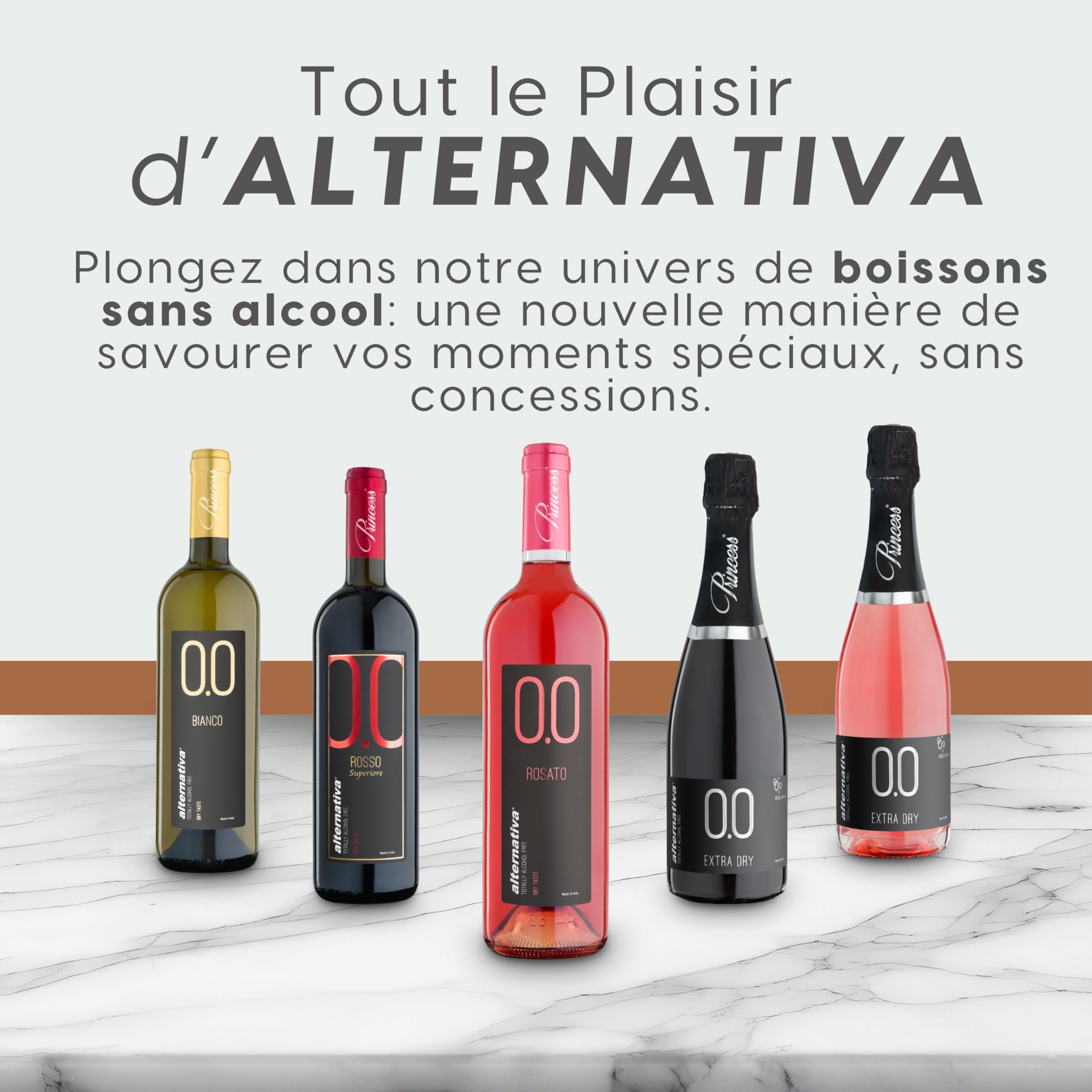 ALTERNATIVA Rosé Sec Sans Alcool 0.0% - Pack de 6 Bouteilles de 750 ml | Italien Désalcoolisé - Idéal pour Célébrations et Cadeaux
