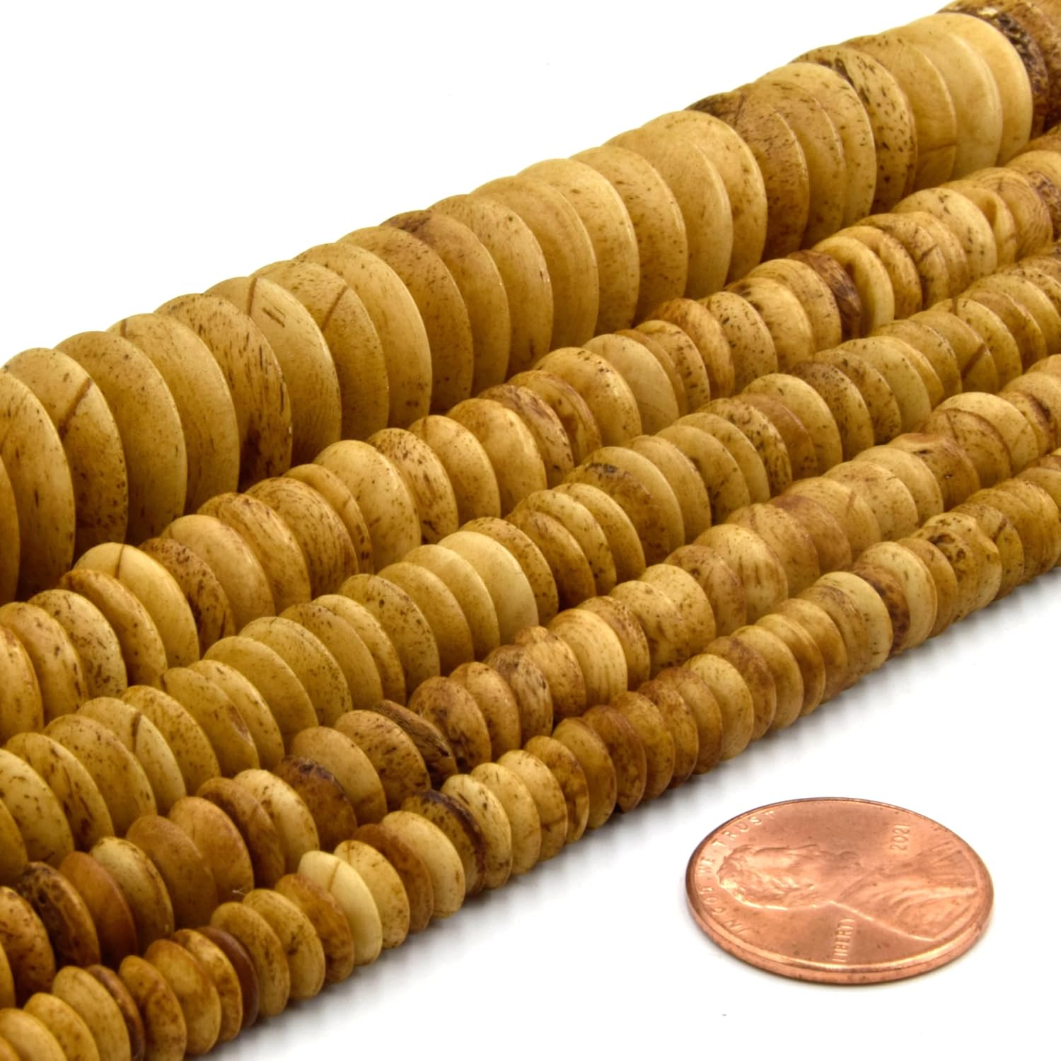 Bone Beads | Ox Bone Flattened Saucer Disc Beads | Bone Beads White 25mm