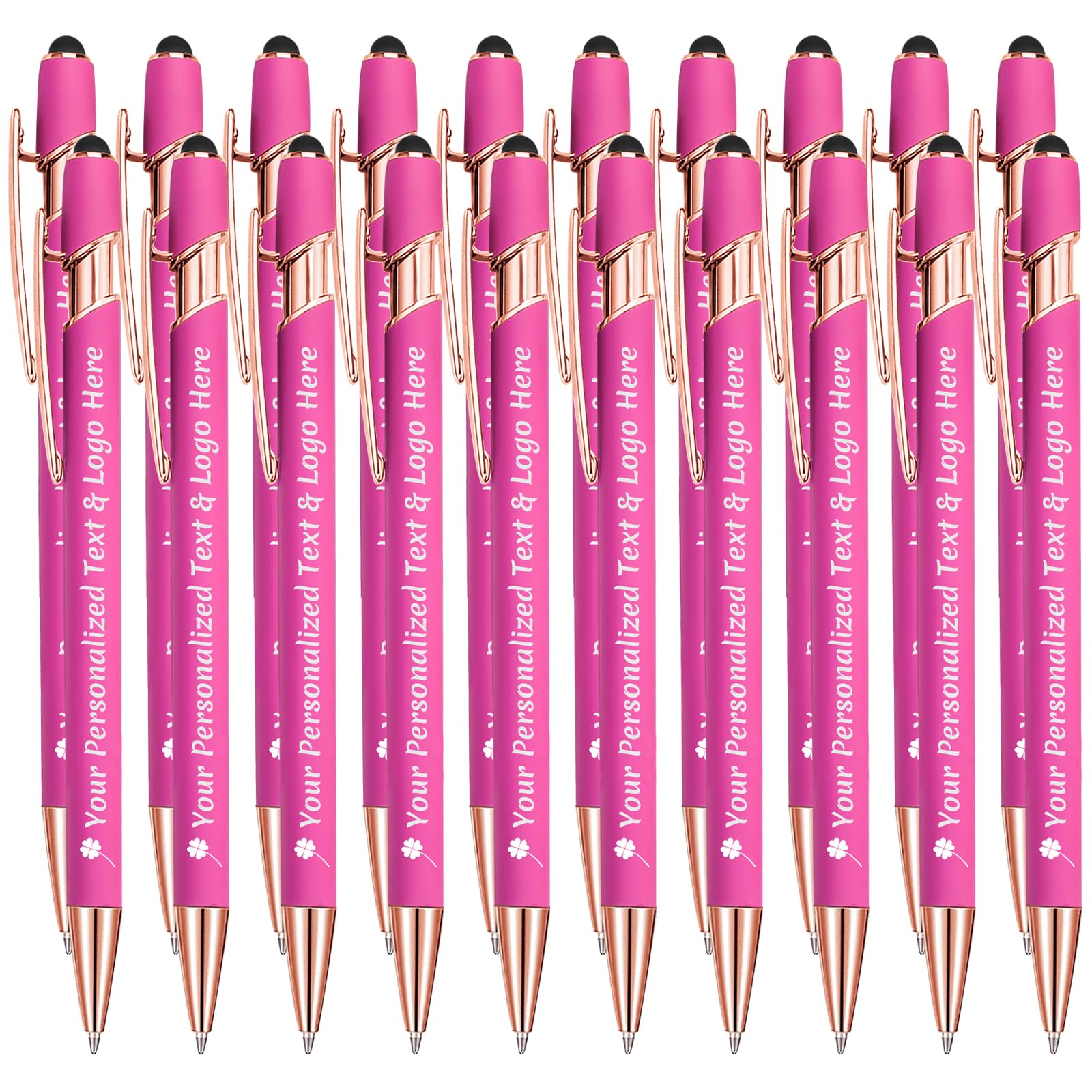 STREADVE Personalised Pen Add Your Own Logo Name Pens 20 Engraved Customised Ballpoint Pen Writing Stylus Pen Custom Bridal Shower Birthday Women Gift Unique Present, Pink