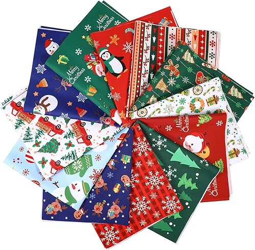 Miniatura 7 de YARNOW Paquete de 12 piezas de tela de Navidad, paquete de tela de retazos de tela para árbol de Navidad, tela de Papá Noel para costura,
