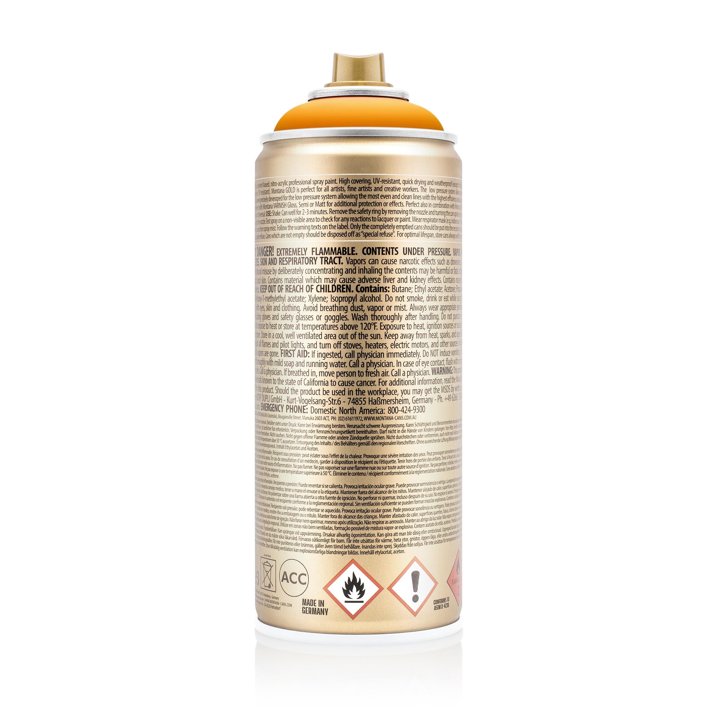 Montana Cans GOLD Spray Paint, 400ml, Golden Yellow, Orange