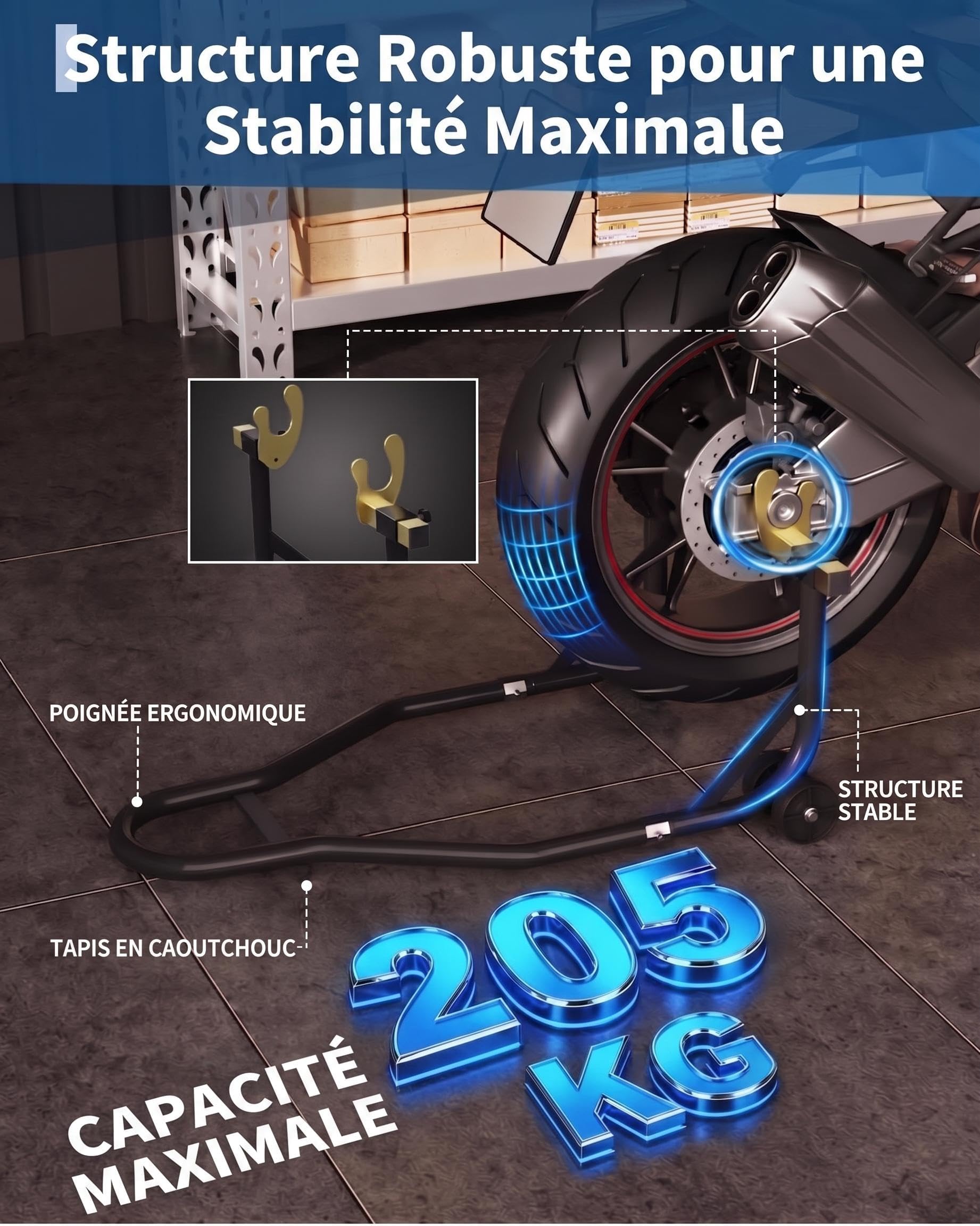 Garvee Kit de 2 Béquilles Moto en Acier, Support Acier 410kg | Support Avant et Arrière Réglable en Acier Haute Résistance, 2 Pièces, Fourches en U, Noir