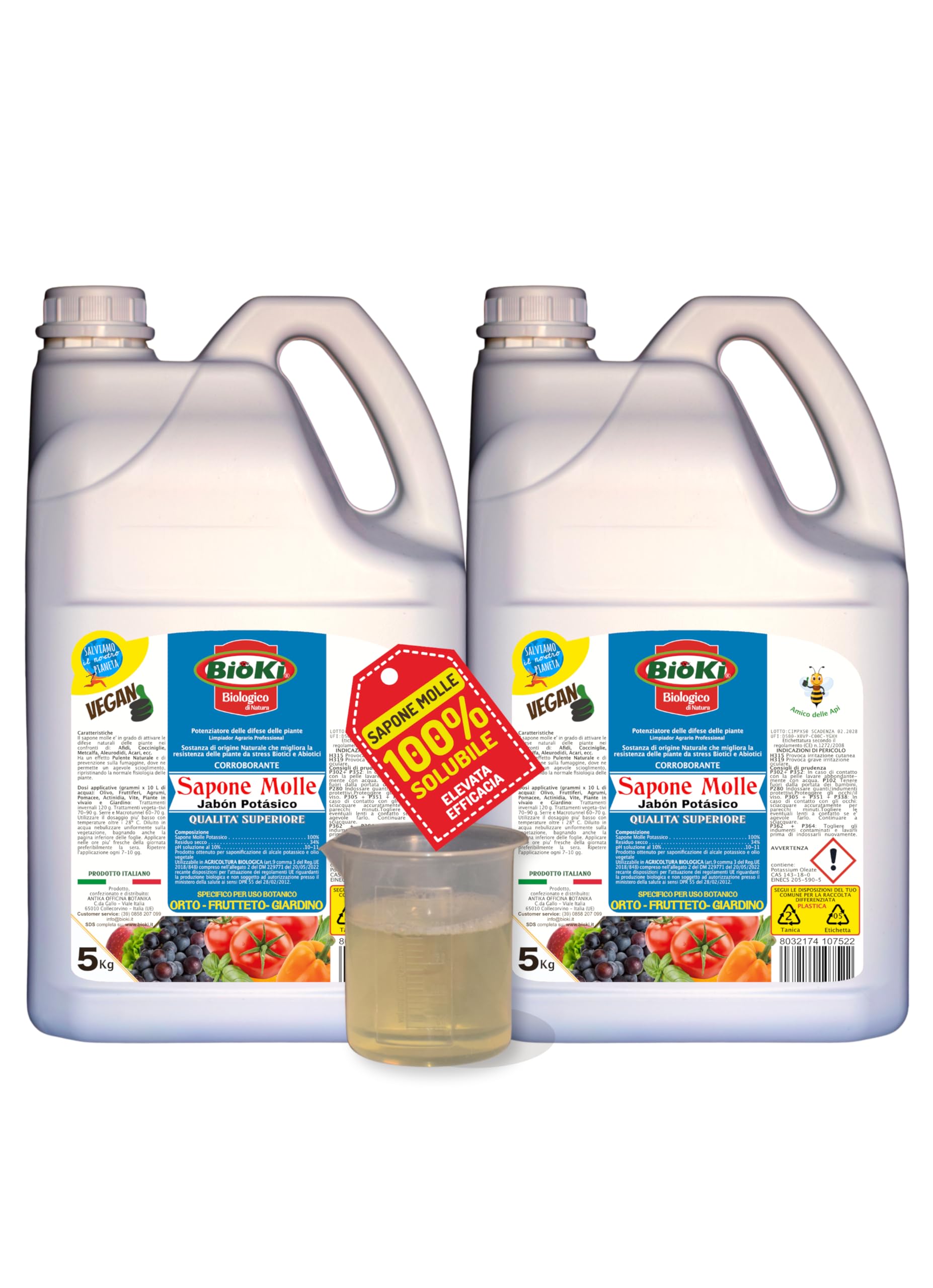 Sapone Molle Potassico Alta concentrazione e Efficacia in presenza di insetti, malattie, fumaggine - lavamelata. FORMATO GRAN RISPARMIO (2 Taniche da 5 Kg)