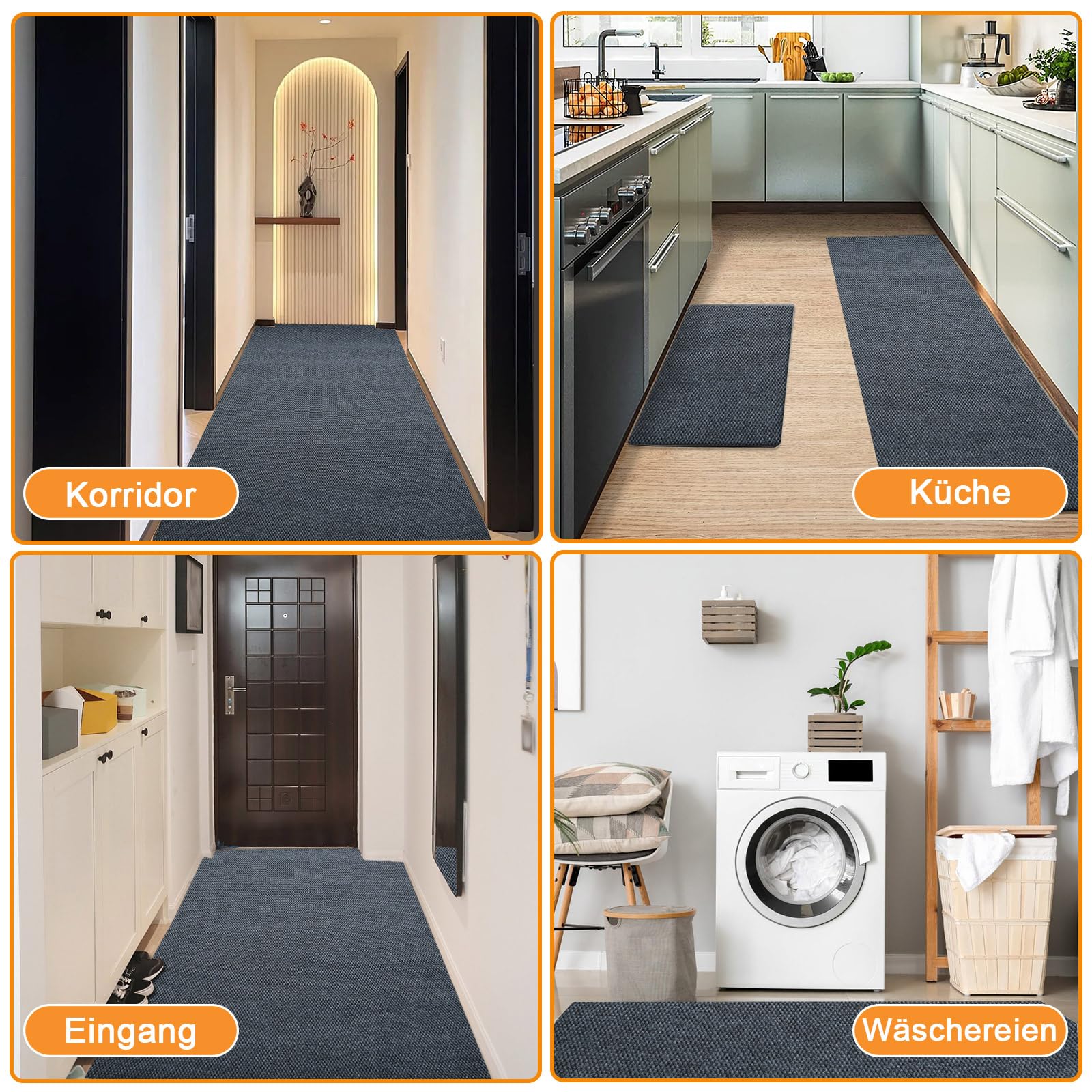 90x300cm Teppich Läufer Flur rutschfest Schmutzfangmatte Grau | 3m Langer Teppichläufer PVC Waschbar Flurteppich Schmutzfangläufer Küchenteppich Meterware Fußmatte für Eingänge, Küche, Büro