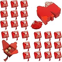Vista 1 de Abaodam Cajas de dulces de boda, 80 cajas de regalo chinas con borla para invitados, bolsa creativa de decoración de mesa para compromiso, fiesta