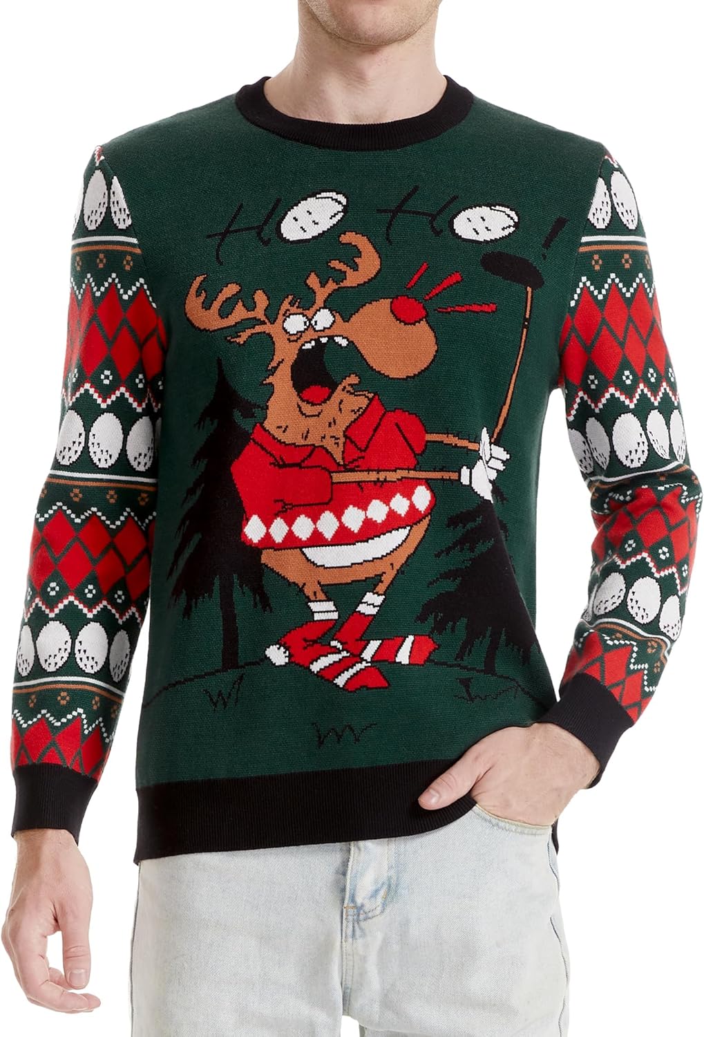 Runhit Ugly Christmas Sweater Men Unisex Crew Neck Knitted Ugly Christmas Sweater Women Funny Pullover for Holiday