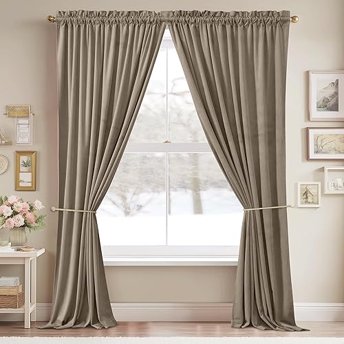 Miniatura 2 de StangH Cortinas de 102 pulgadas  Cortinas de terciopelo beige camello para oscurecer la habitación, cortinas verticales gruesas y pesadas para