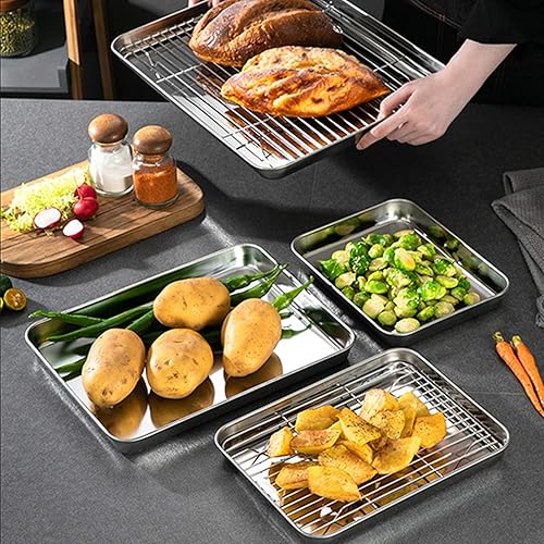 Miniatura 4 de Bastwe - Juego de 5 bandejas para hornear de acero inoxidable de grado comercial de 18 pulgadas, bandeja profesional para horno, saludable y no