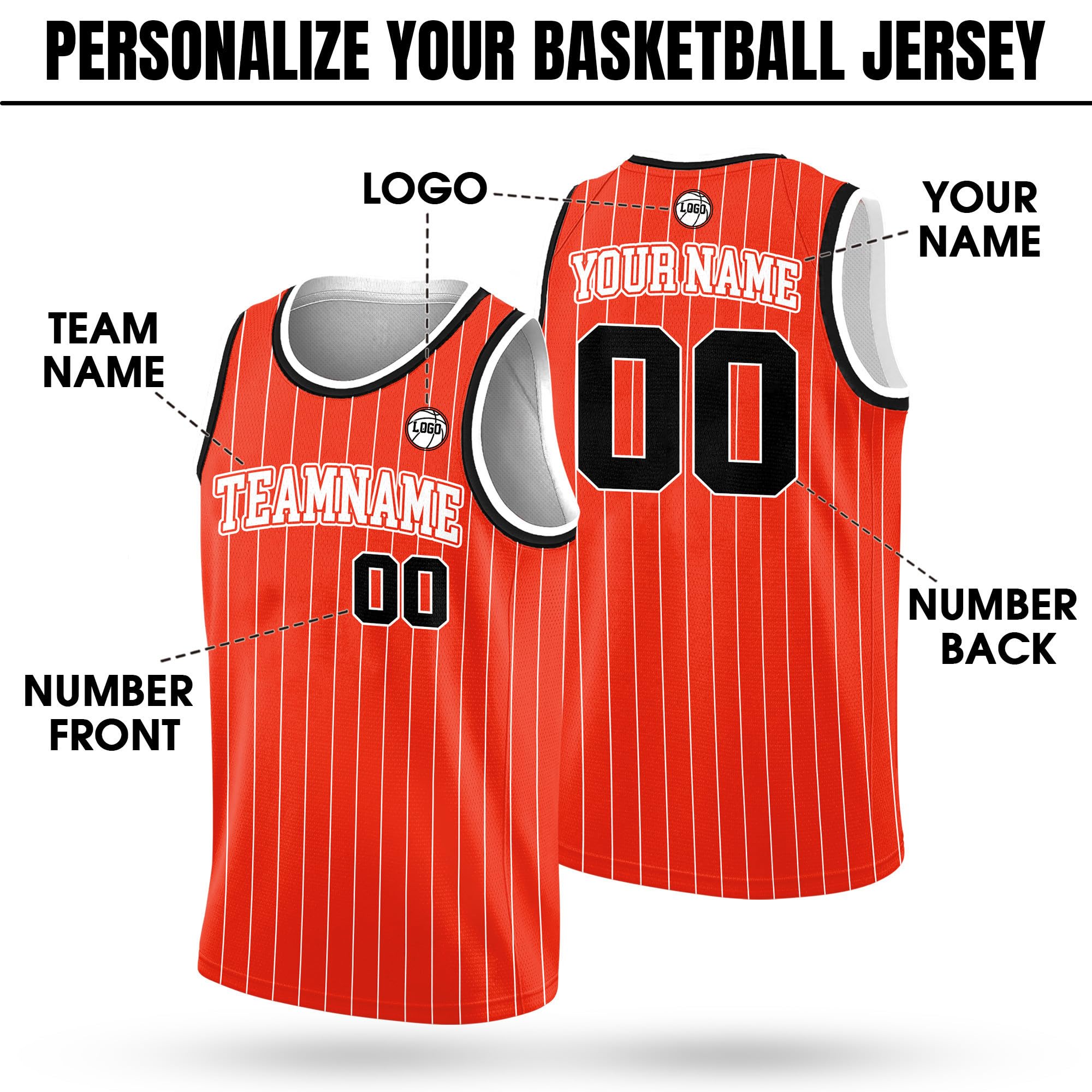 Custom Pinstripe Basketball Jersey for Men Women Youth Kid, Personalized Basketball Jersey with Name Team Number Logo for Fans Players, Customize Basketball Practice Jersey Shirt Orange Color