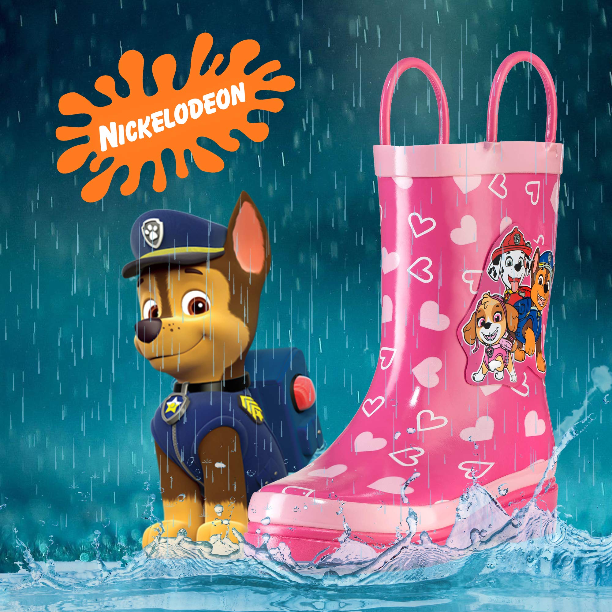 Nickelodeon JoJo Siwa - Botas de lluvia de goma impermeables con asas fáciles de poner para niños y niñas pequeñas