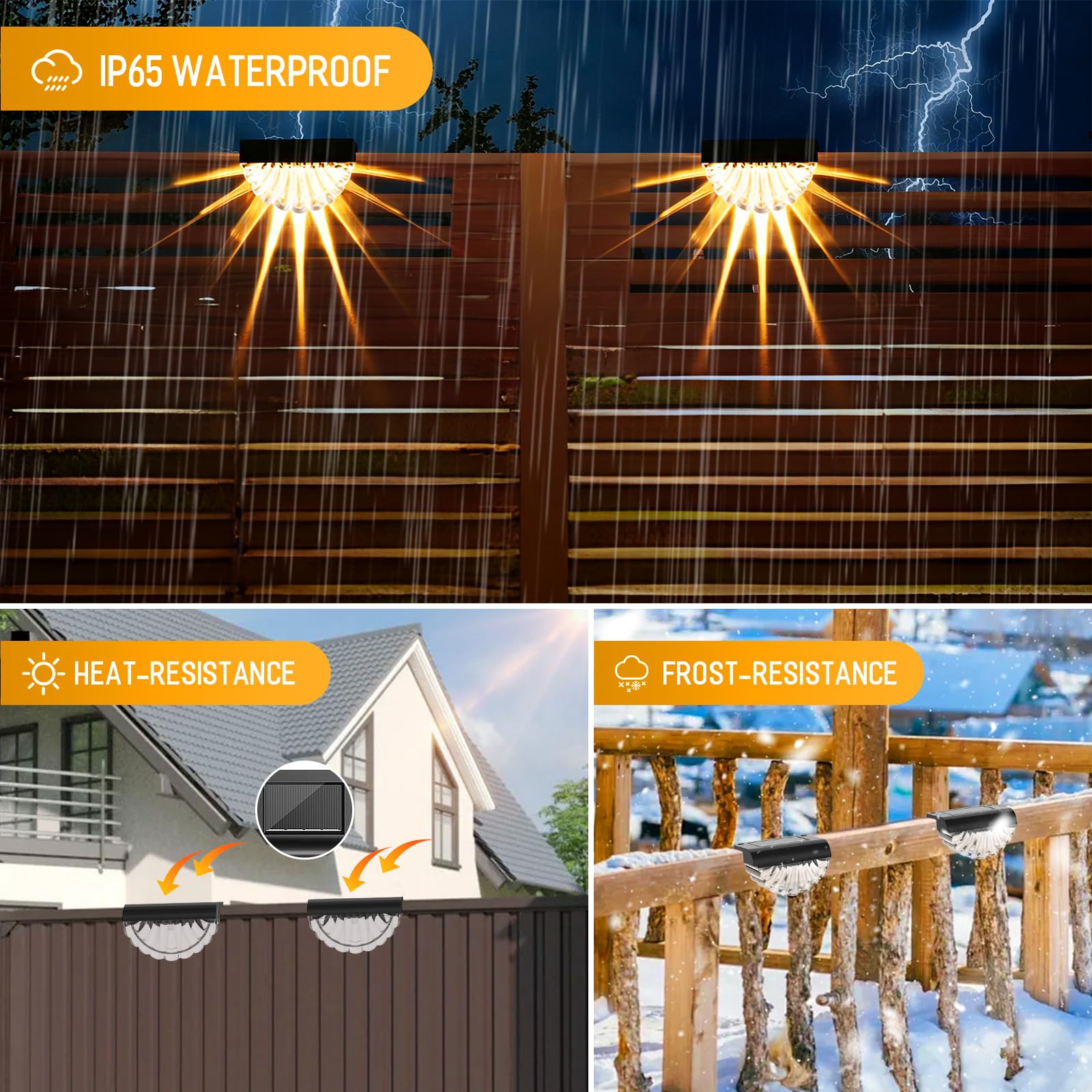 Lampada solare a LED per esterni, impermeabile, 6 pezzi | Lampada solare da parete per esterni, per terrazza, giardino e gradini, bianco caldo
