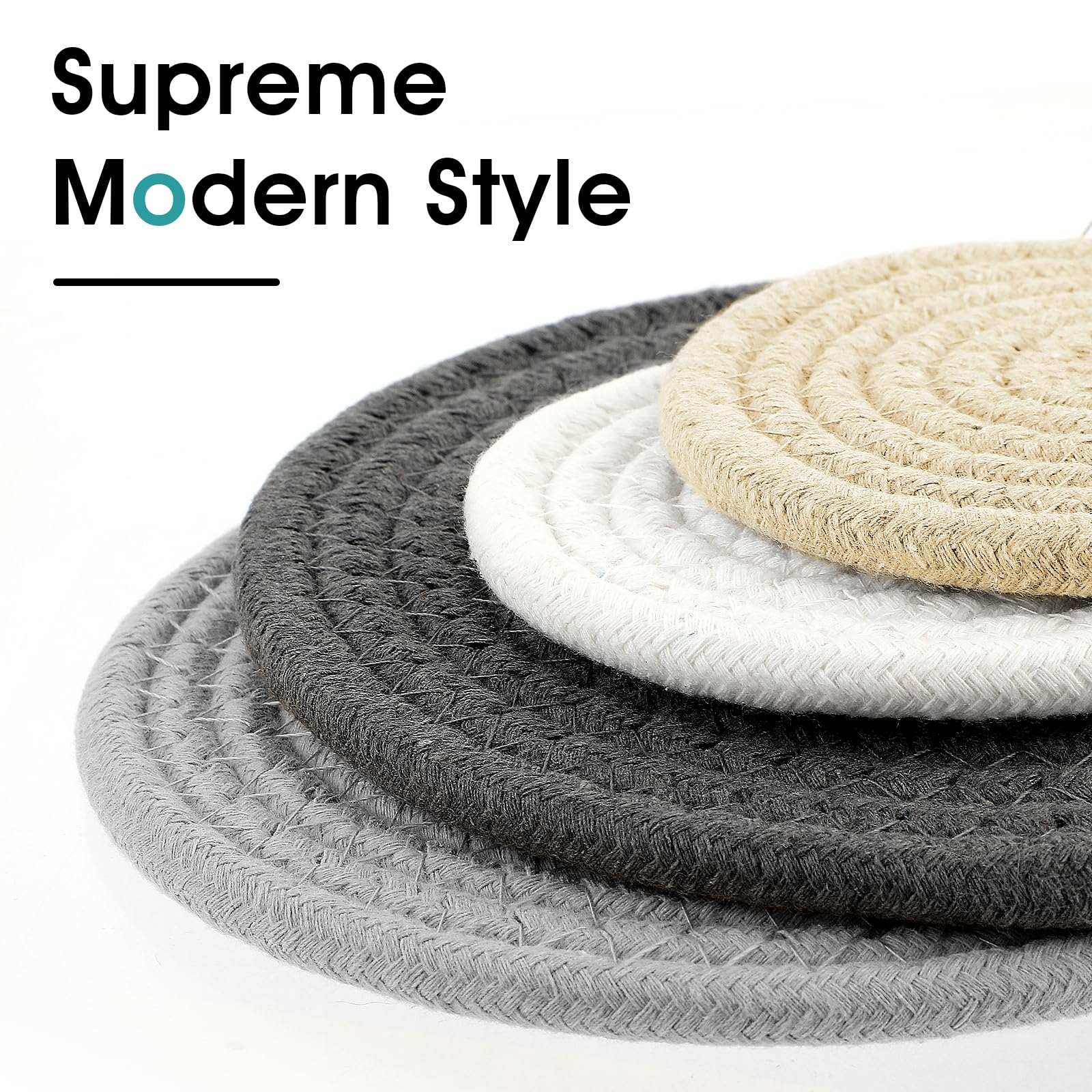 Sottopentola da 5 pezzi: set di presine rotonde intrecciate, 100% cotone intrecciato, sottobicchieri, tovagliette per cucinare e cuocere una da 20 cm e quattro da 17,8 cm