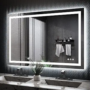 ISKM LED Mirror for Bathroom Lighted Vanity Mirror for Wall Front Lights + Backlit LED Bathroom Mirror Anti-Fog Tempered Glass ETL Listed (Front and Backlit, 48'' x 32'')
