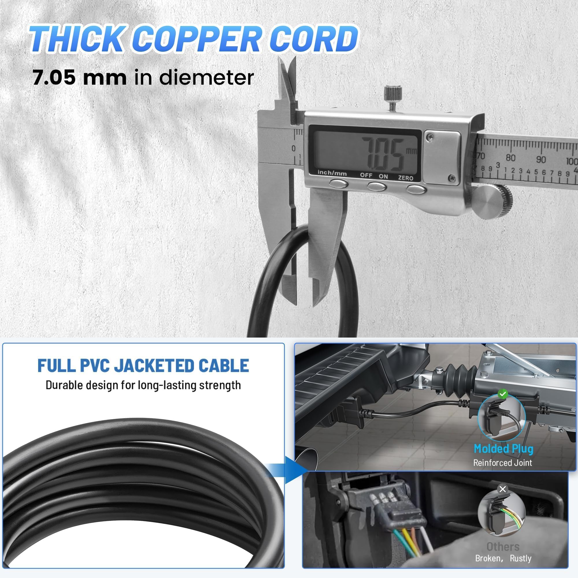 MECMO Extensión de cable plano de 4 vías para remolque, cable en espiral elástico de 3 pies y 36 pulgadas, adaptador en espiral macho y hembra de 4 pines, calibre 18, cable recubierto resistente,
