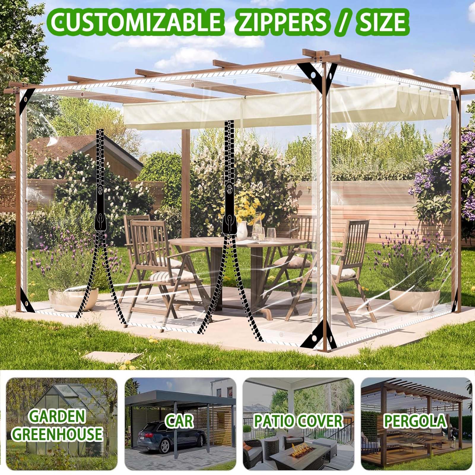 Bâche Transparente 2.7mx3m pour Pergola avec Œillets Extérieur imperméable, 420 g/m² Protection pour Mobilier de Jardin, Terrasse, Serre, Plantes - Personnalisable